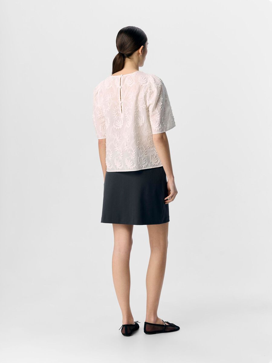 Object naisten pusero OBJMYA 2/4 RE TOP, Cloud Dancer