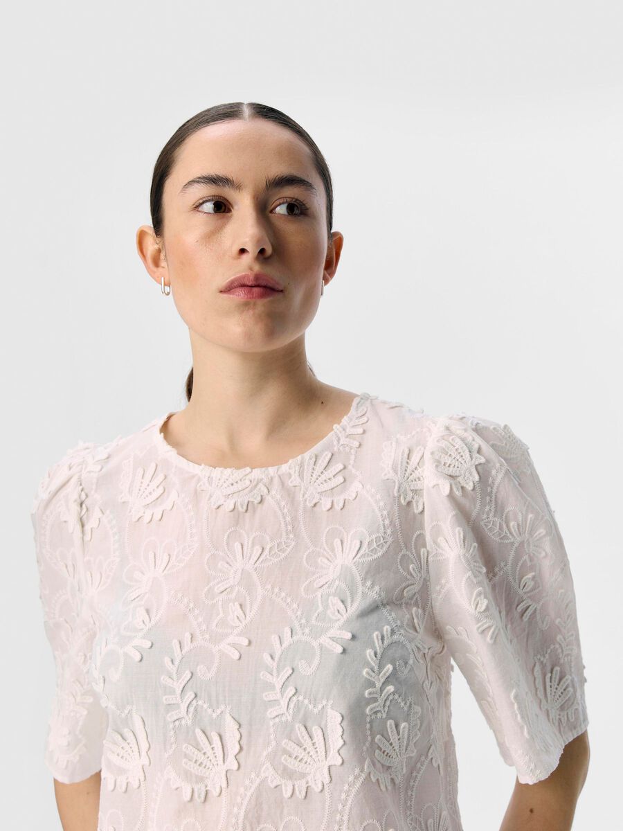 Object naisten pusero OBJMYA 2/4 RE TOP, Cloud Dancer