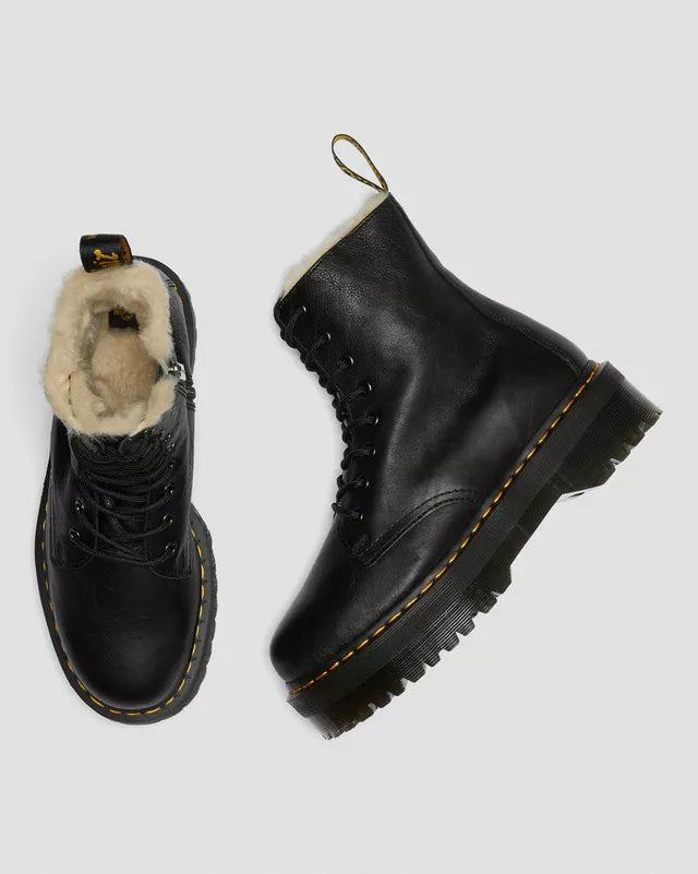 Dr. Martens naisten lämpövuorelliset platform maiharit, Jadon Faux Fur Lined Leather Platform Boots, Musta