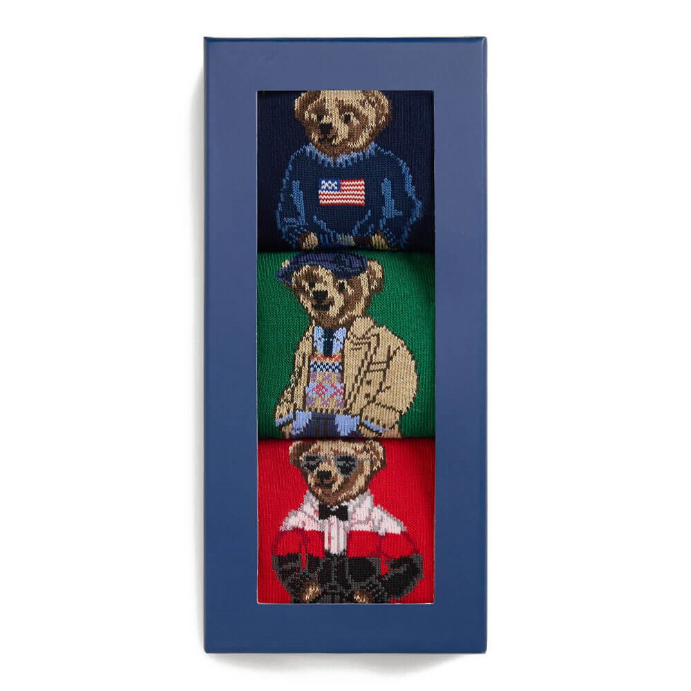 Polo Ralph Lauren miesten sukat Polo Bear 3-Sock Gift Set, monivärinen kuosi