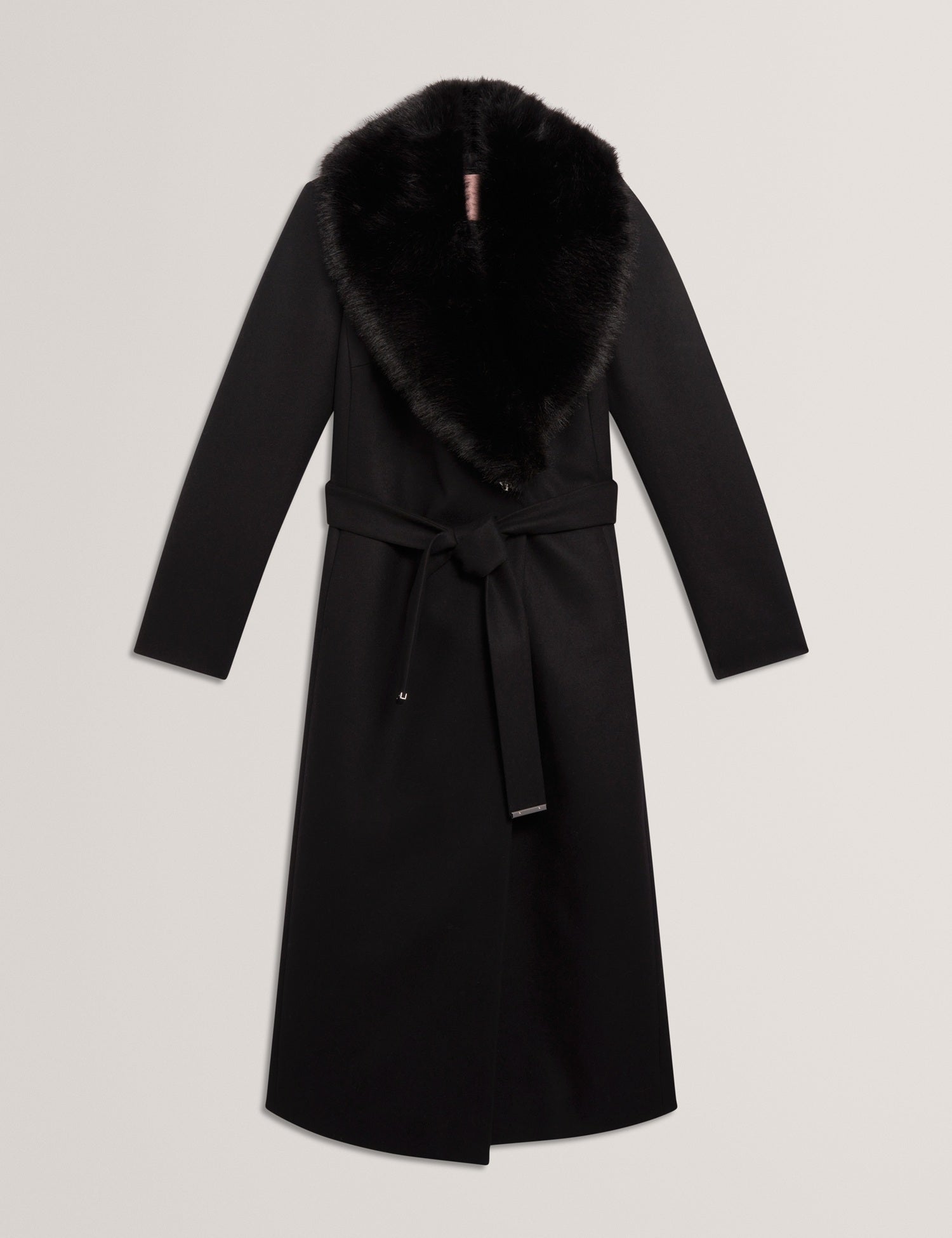 Ted Baker naisten takki MUSEA FAUX FUR BELTED LONG COAT, musta