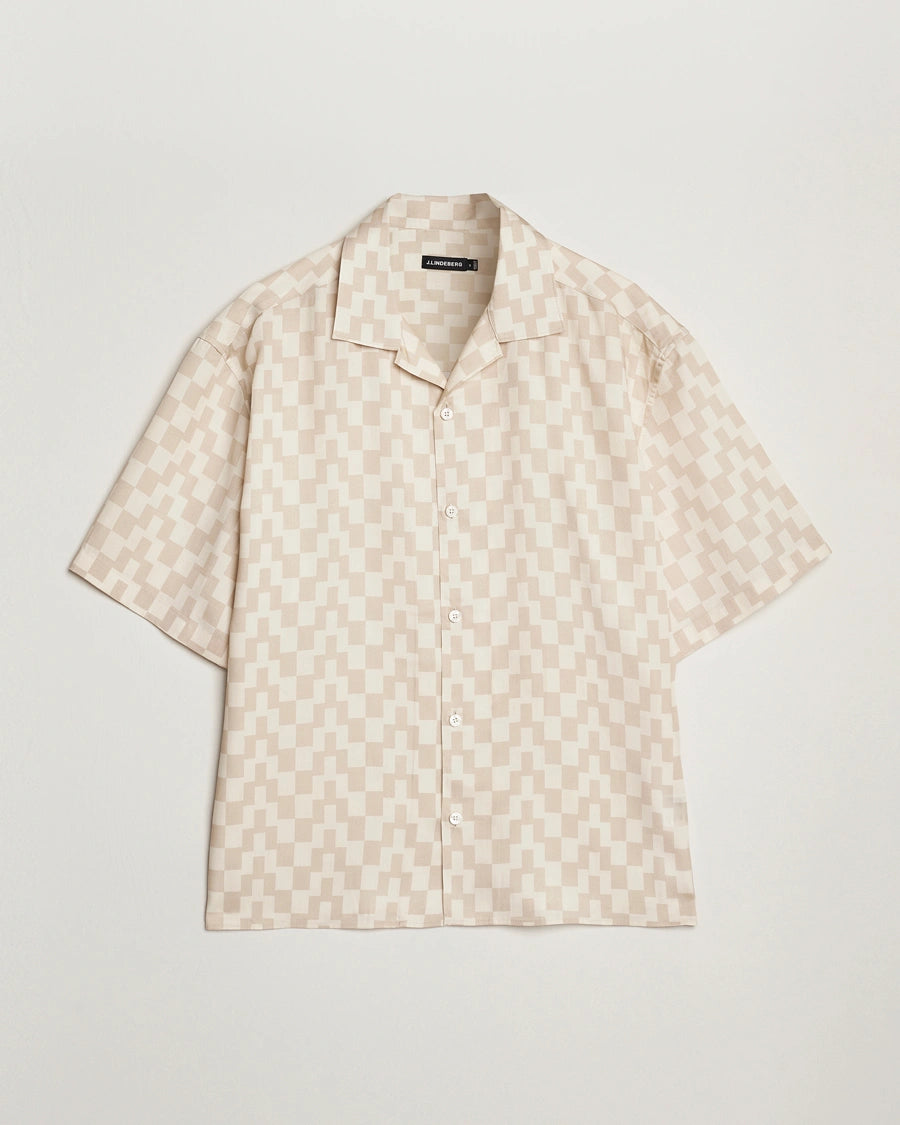 J.Lindeberg miesten lyhythihainen kauluspaita, ELLIS STACK BRIDGE PRINT beige