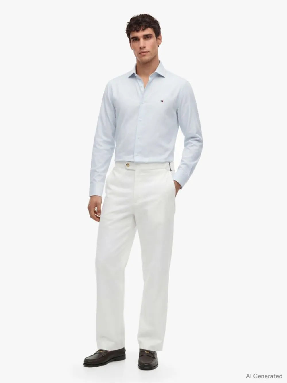 Tommy Hilfiger miesten kauluspaita Dobby Shirt, valkopohjainen kuosi