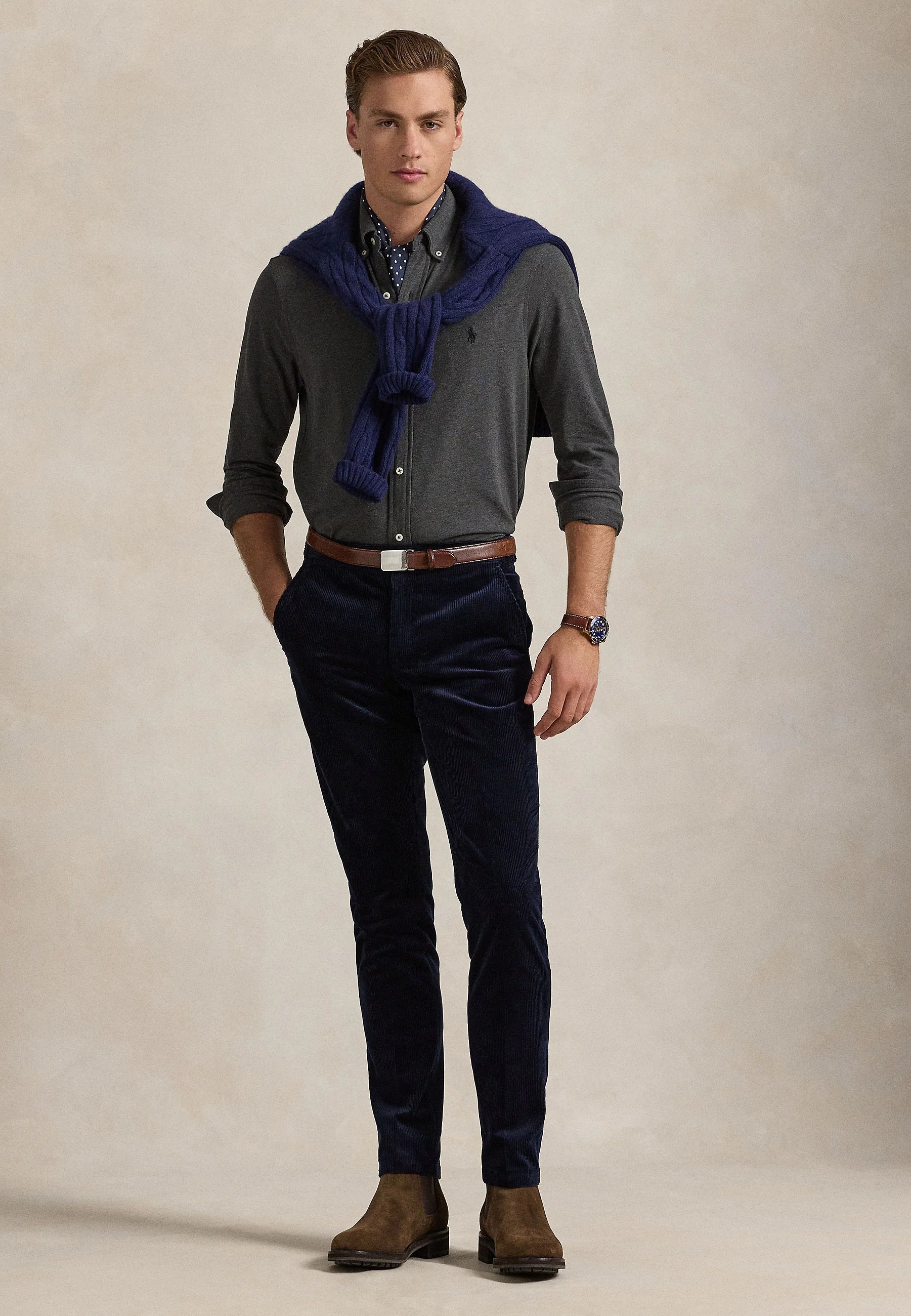 Polo Ralph Lauren miesten kauluspaita Featherweight Mesh Shirt, tummanharmaa