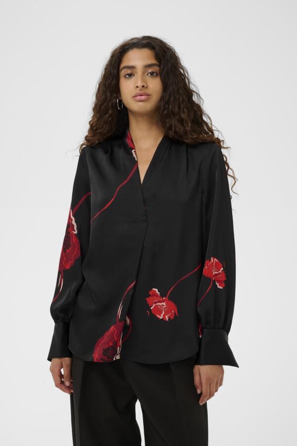 DAWNIW V-NECK Black Poppy Rose
