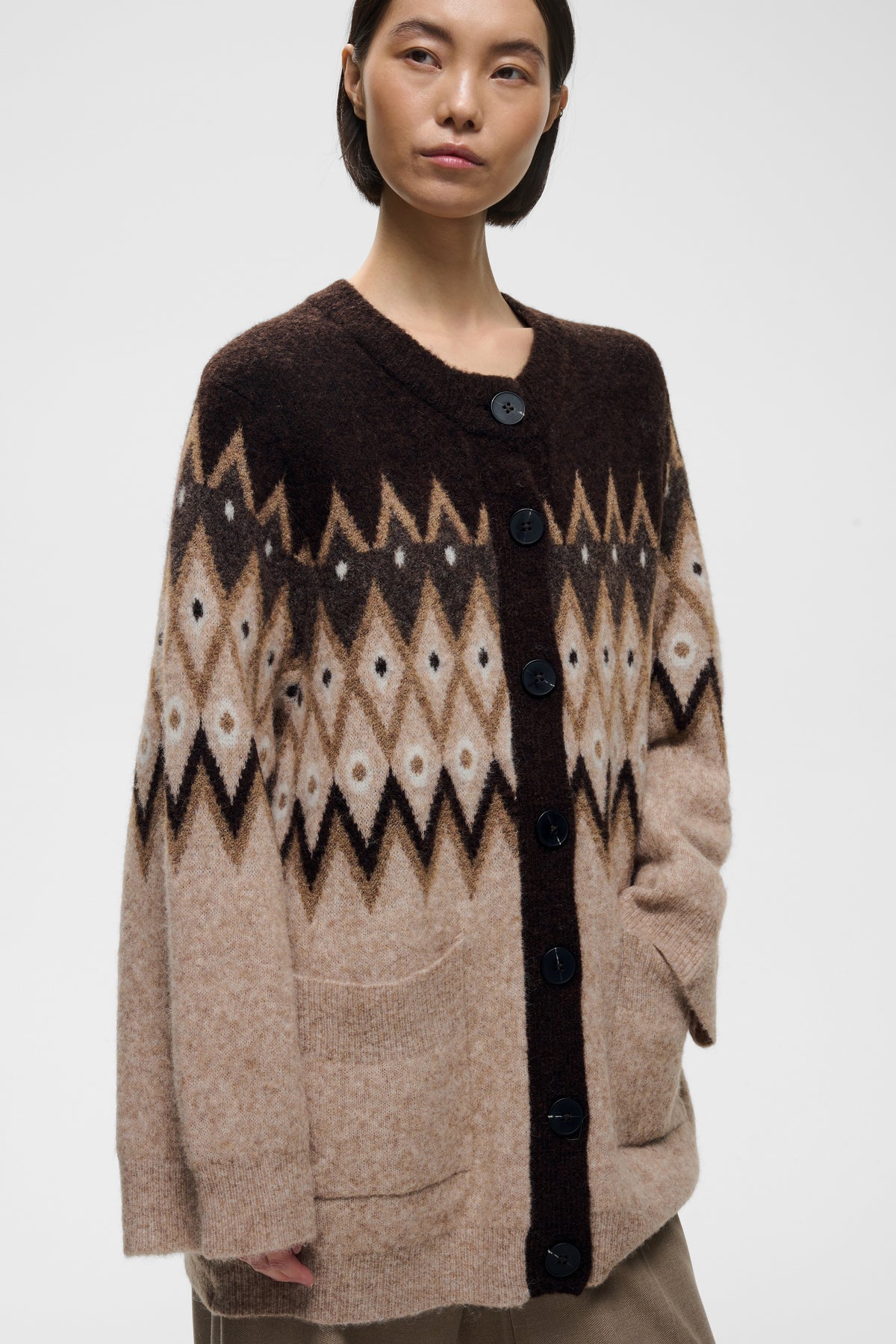 InWear naisten neuletakki PoppyIW Cardigan, Brown Fairisle