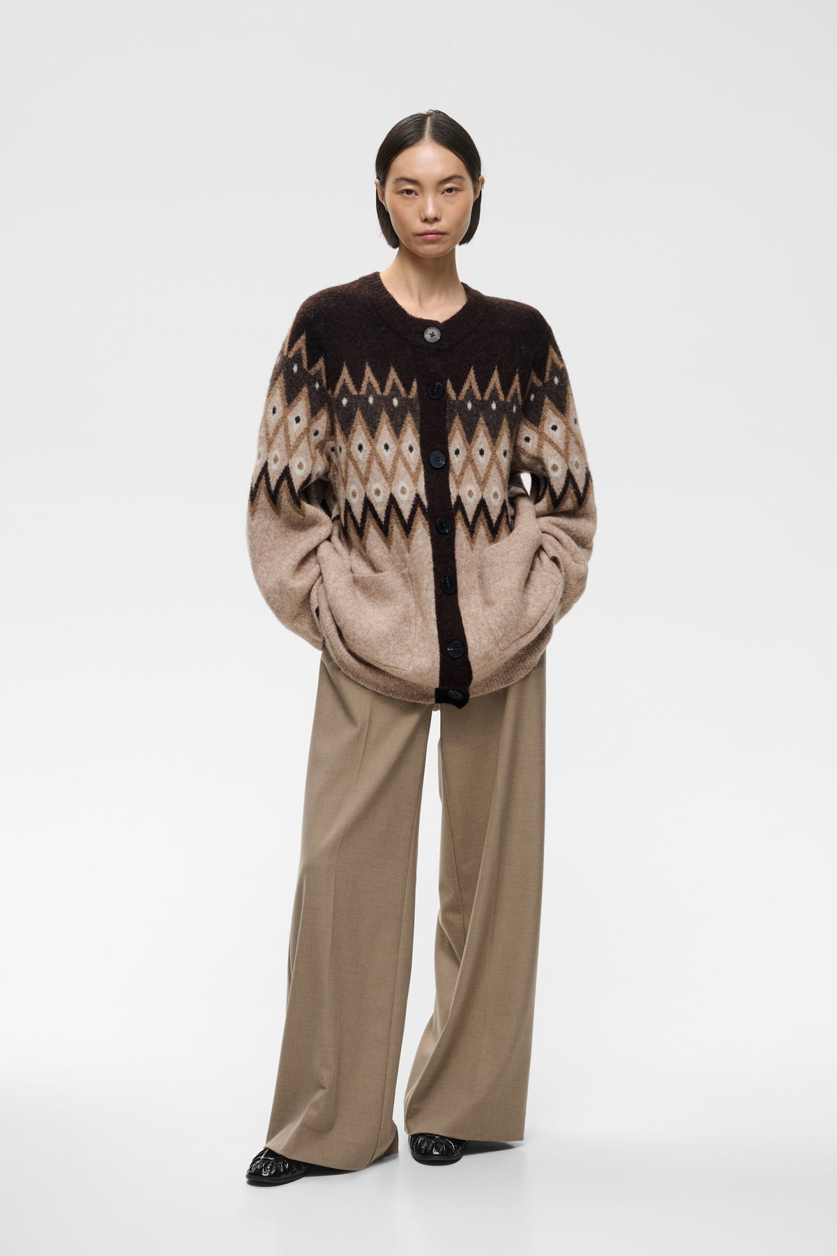 InWear naisten neuletakki PoppyIW Cardigan, Brown Fairisle