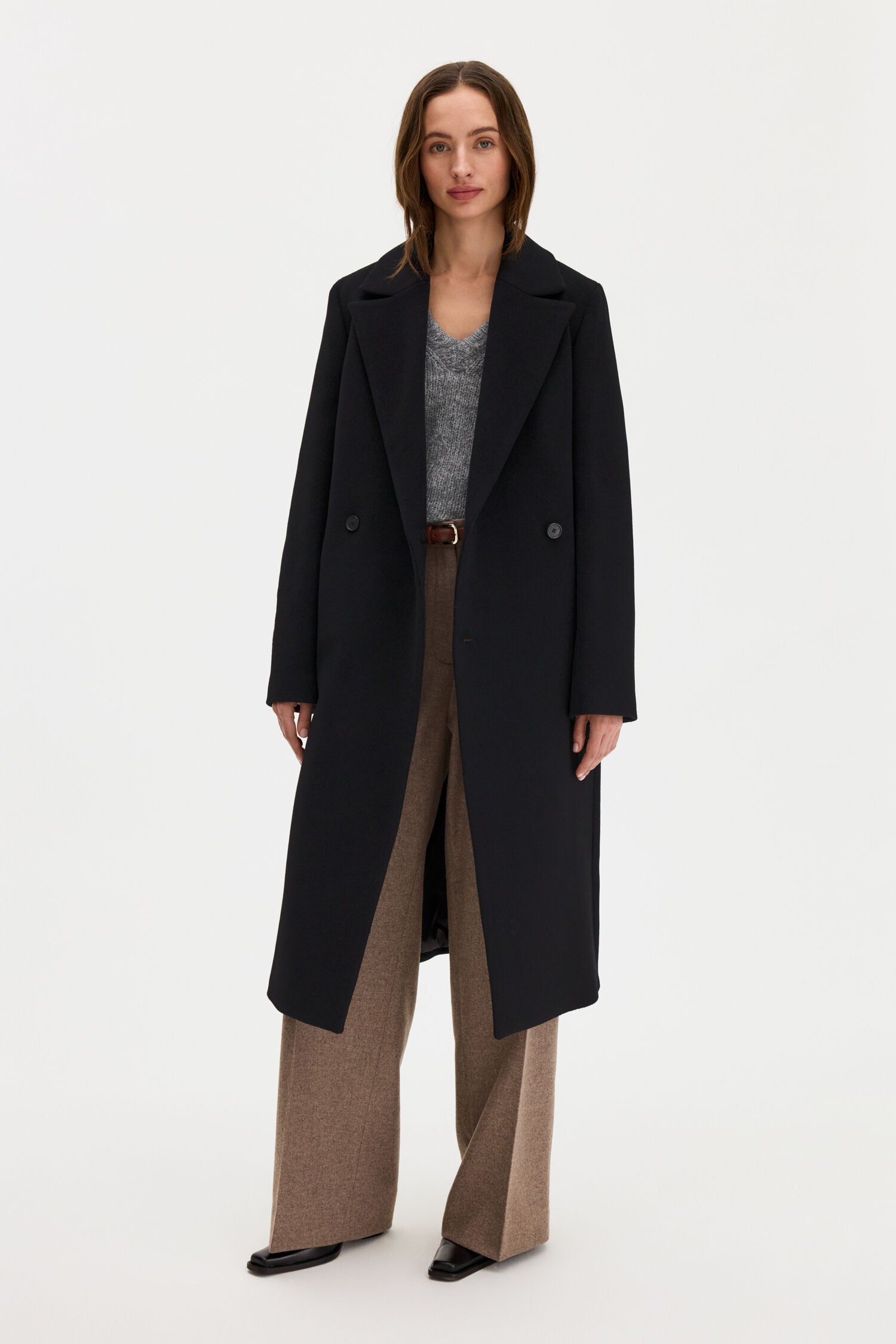 Filippa K naisten villakangastakki Charlotte Wool Belted Coat, musta