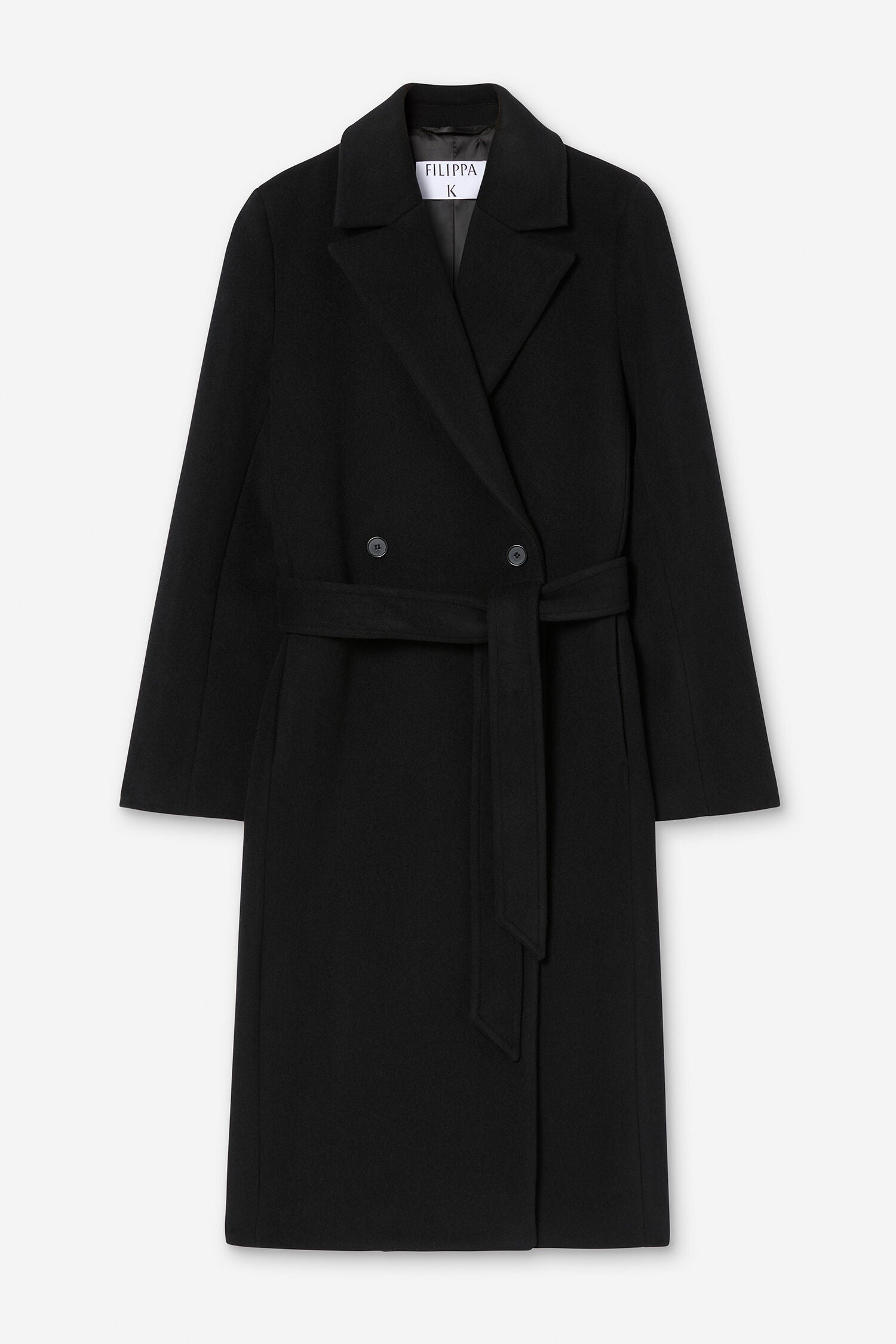 Filippa K naisten villakangastakki Charlotte Wool Belted Coat, musta