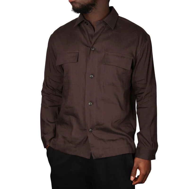 Hugo Boss miesten paitatakki P-CAI-K-2P-261 Linen Overshirt, tummanruskea