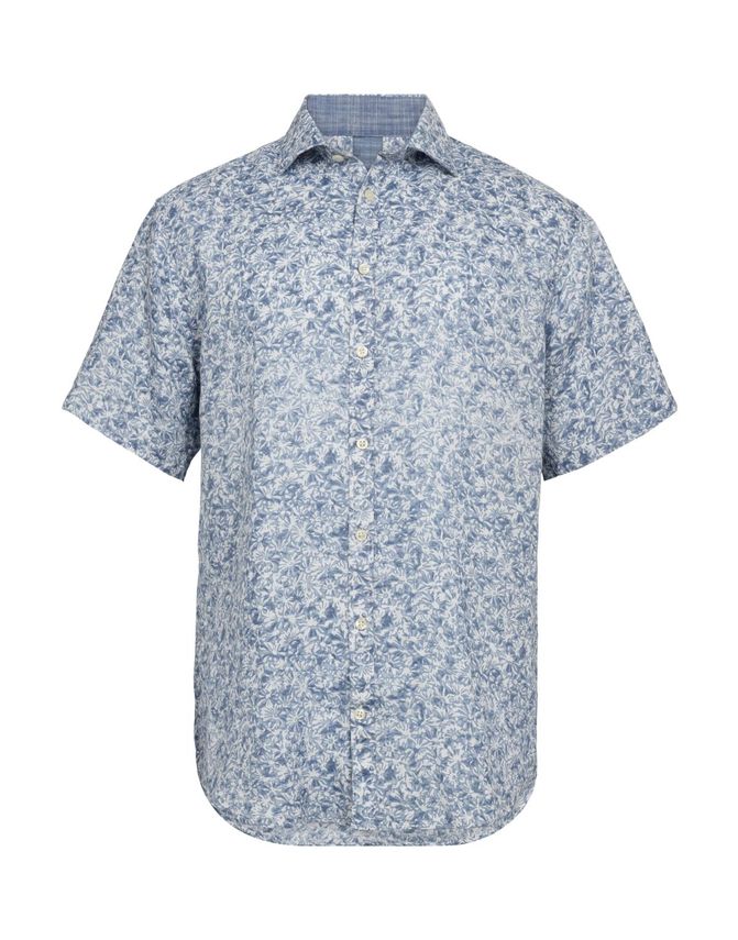 Gino Marcello miesten lyhythihainenkauluspaita Linen Cotton Printed SS Shirt, sininen