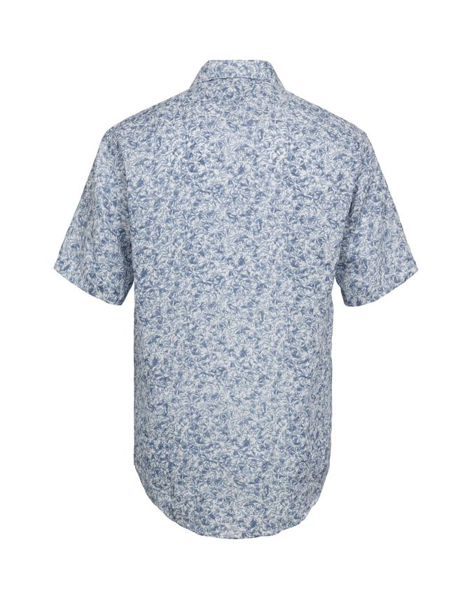 Gino Marcello miesten lyhythihainenkauluspaita Linen Cotton Printed SS Shirt, sininen