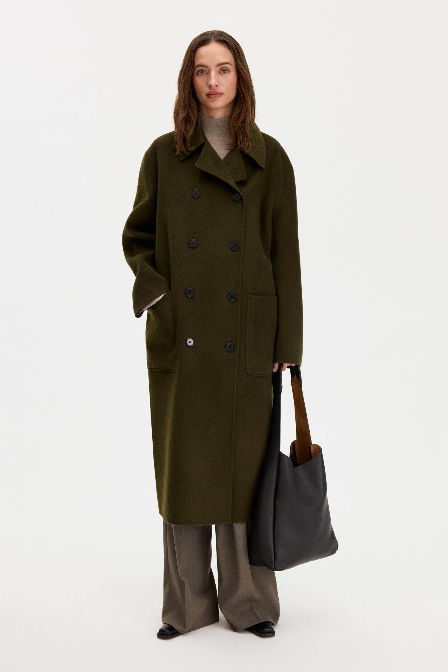 Filippa K naisten villakangastakki Amelia Doublé Coat, tummanvihreä