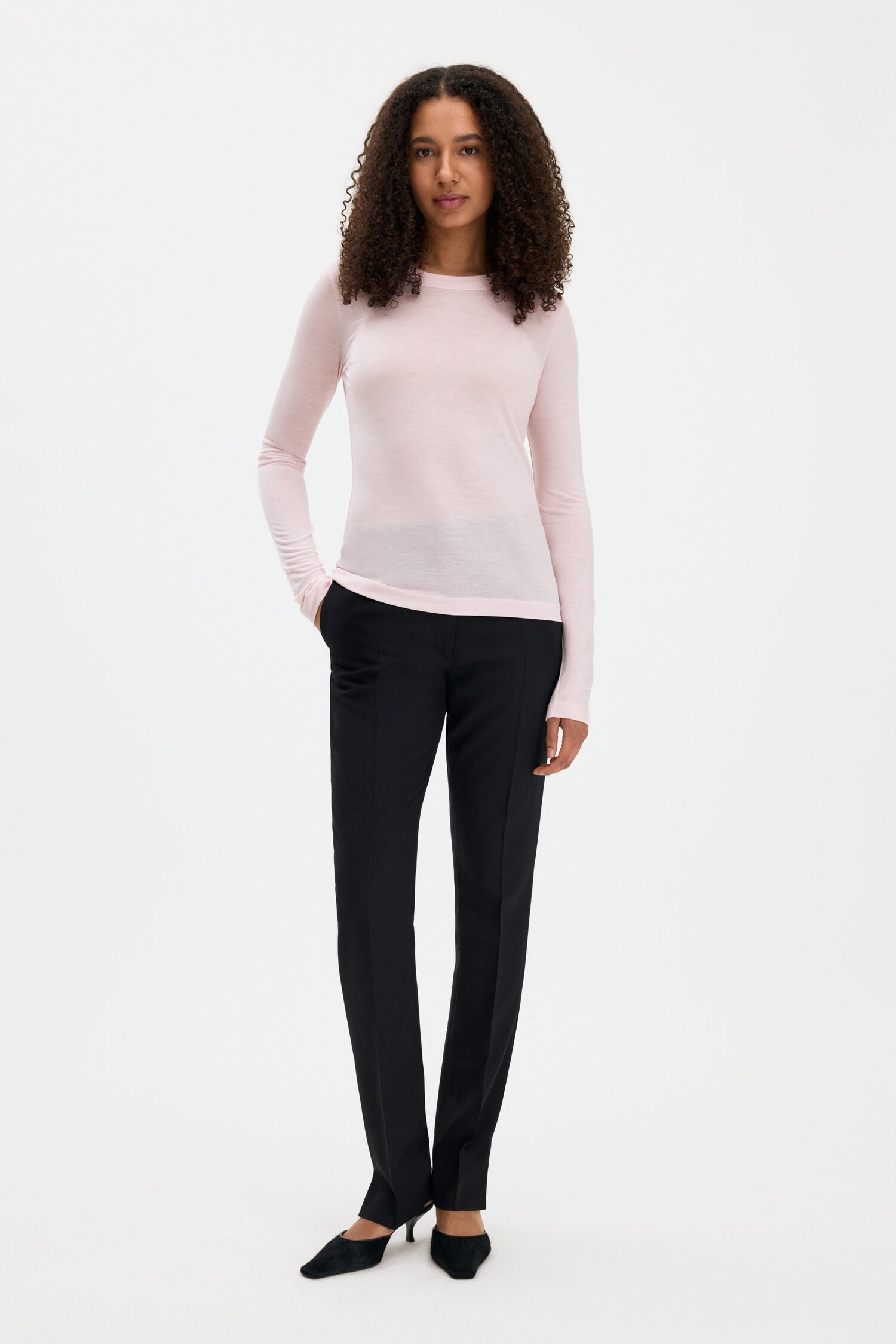 Filippa K naisten pusero Scooped Longsleeve Top, vaaleanpunainen