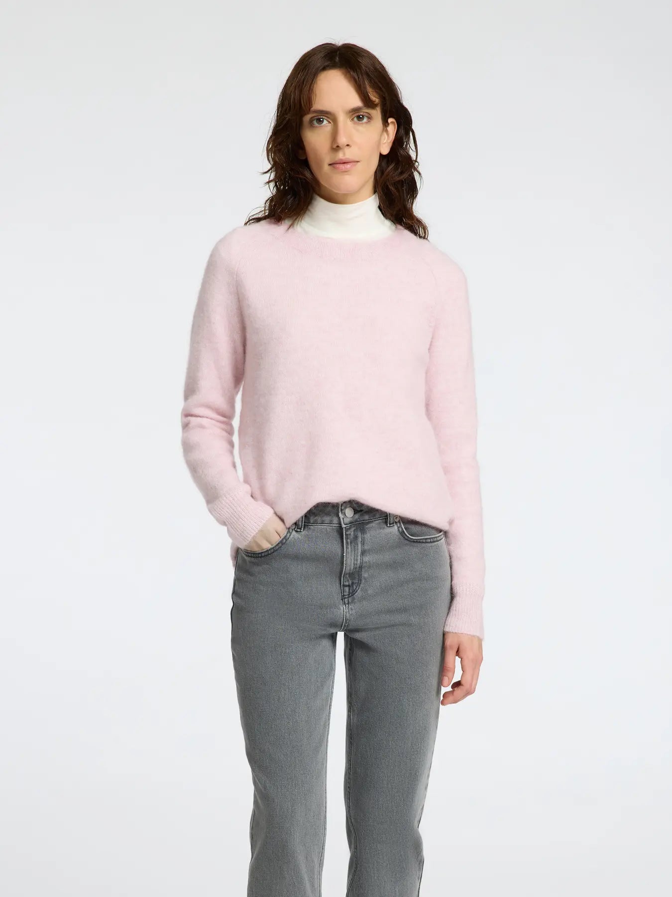 Lulu Ls Knit O-Neck Bleached Mauve Melange