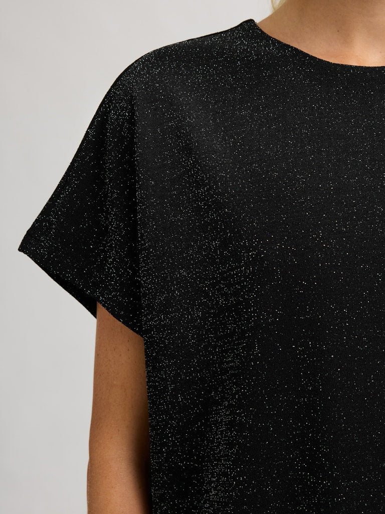 Selected Femme Oversized Sandra SS Short Dress, Black W. Silver Lurex