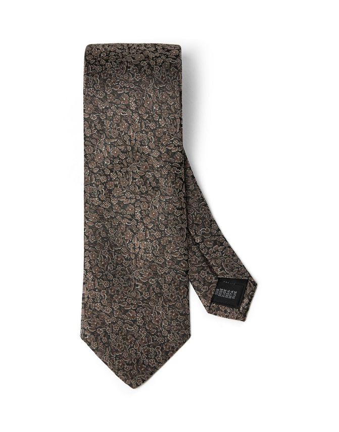 Gino Marcello solmio Silk Tie Floral Miniprint, ruskea kuosillinen