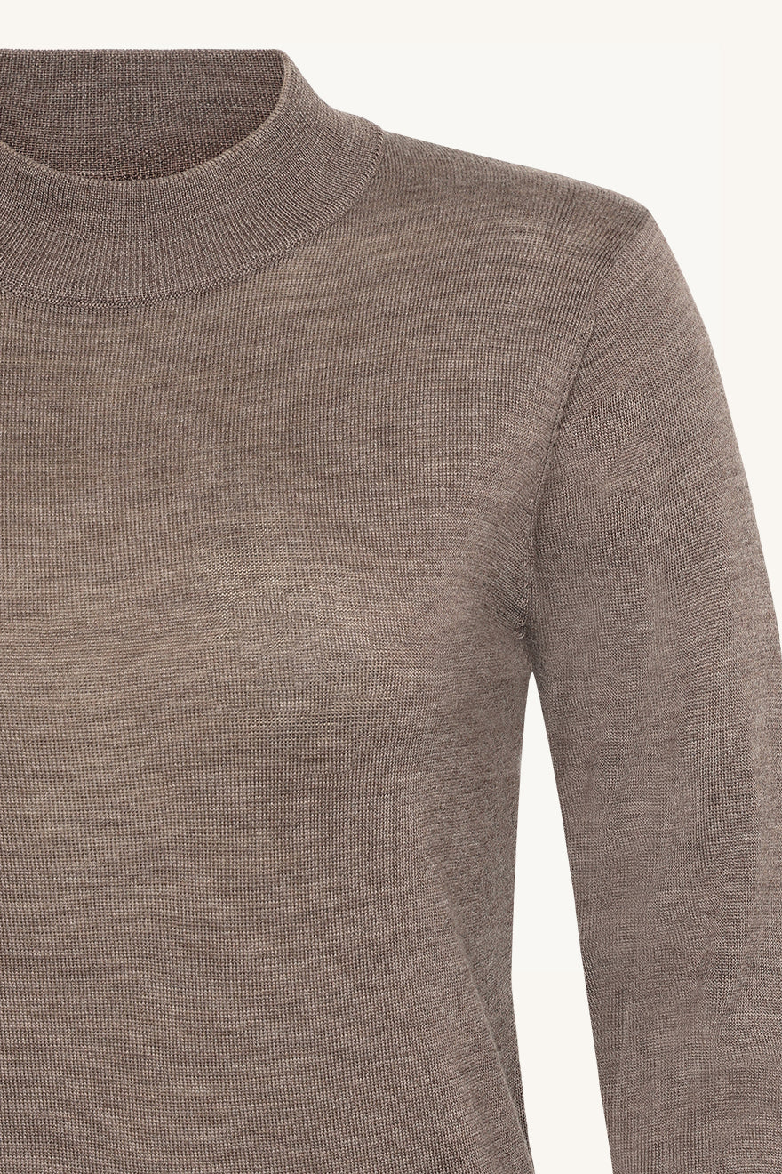 Claire naisten neulepusero Paulia Merinowool Turtle Neck, tummanruskea