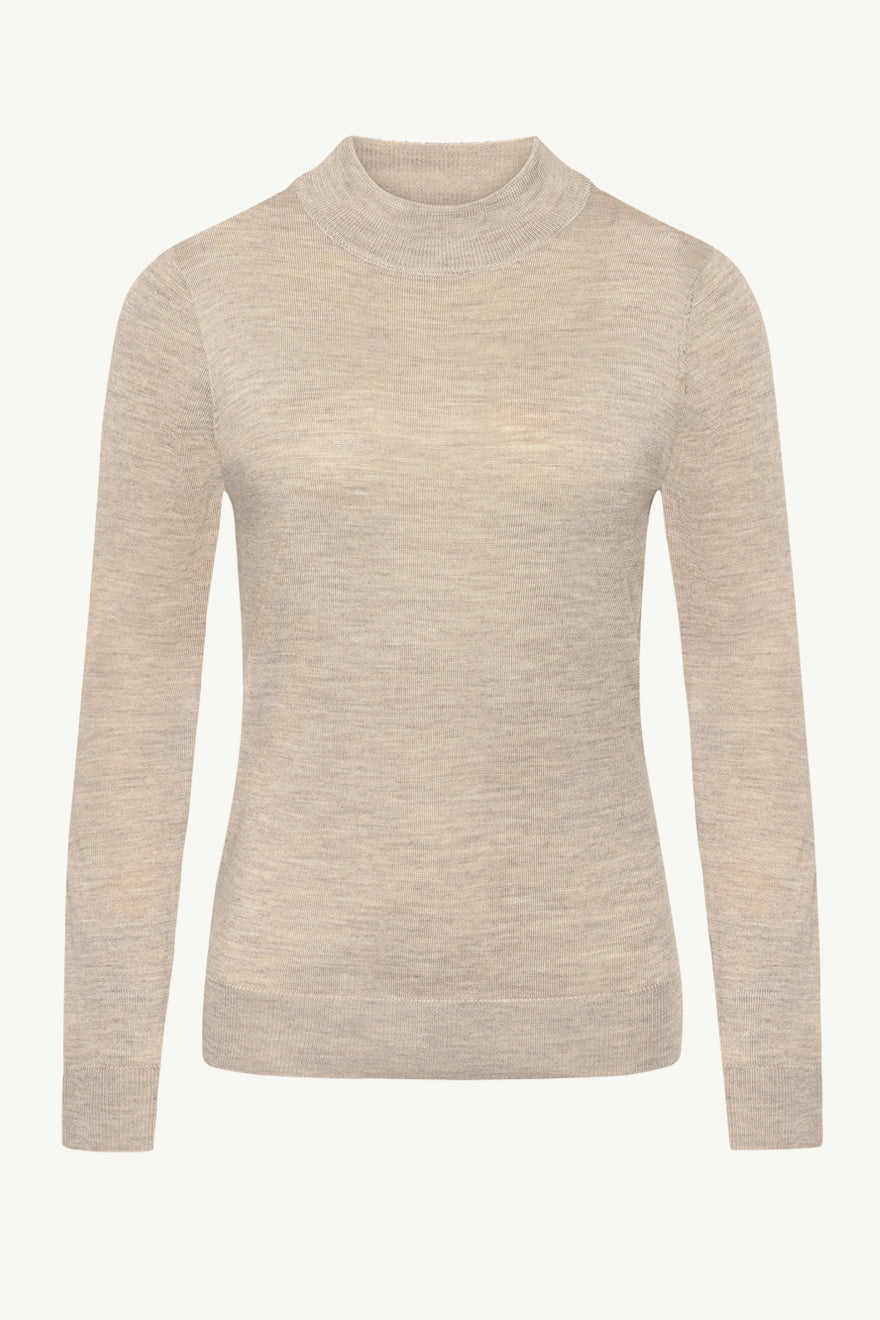 Claire naisten neulepusero Paulia Merinowool Turtle Neck, vaalea beige