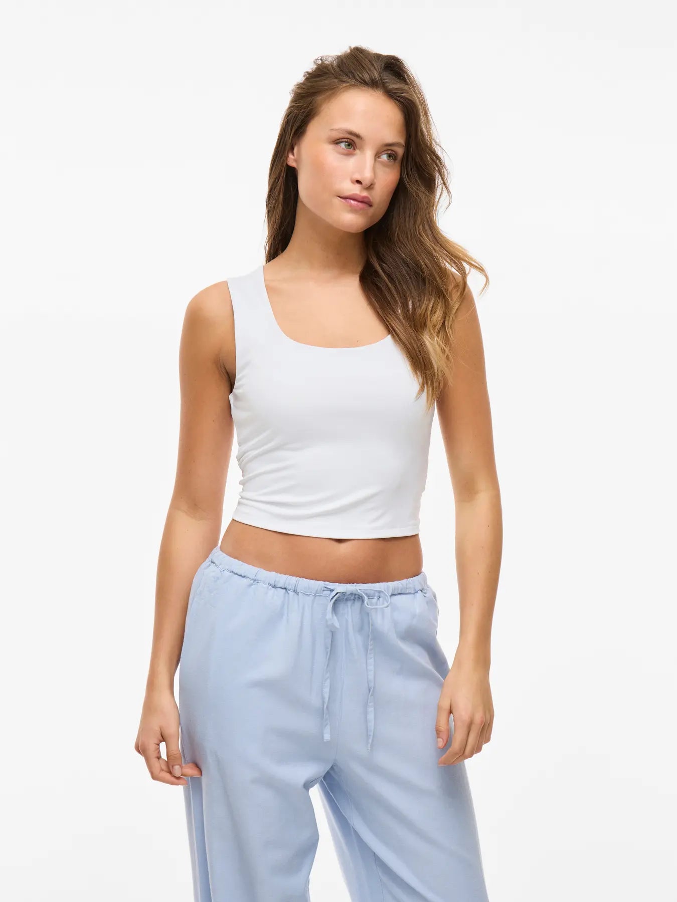 Vila naisten toppi VIKenza U-Neck S/L Crop Tank Top, Optical Snow