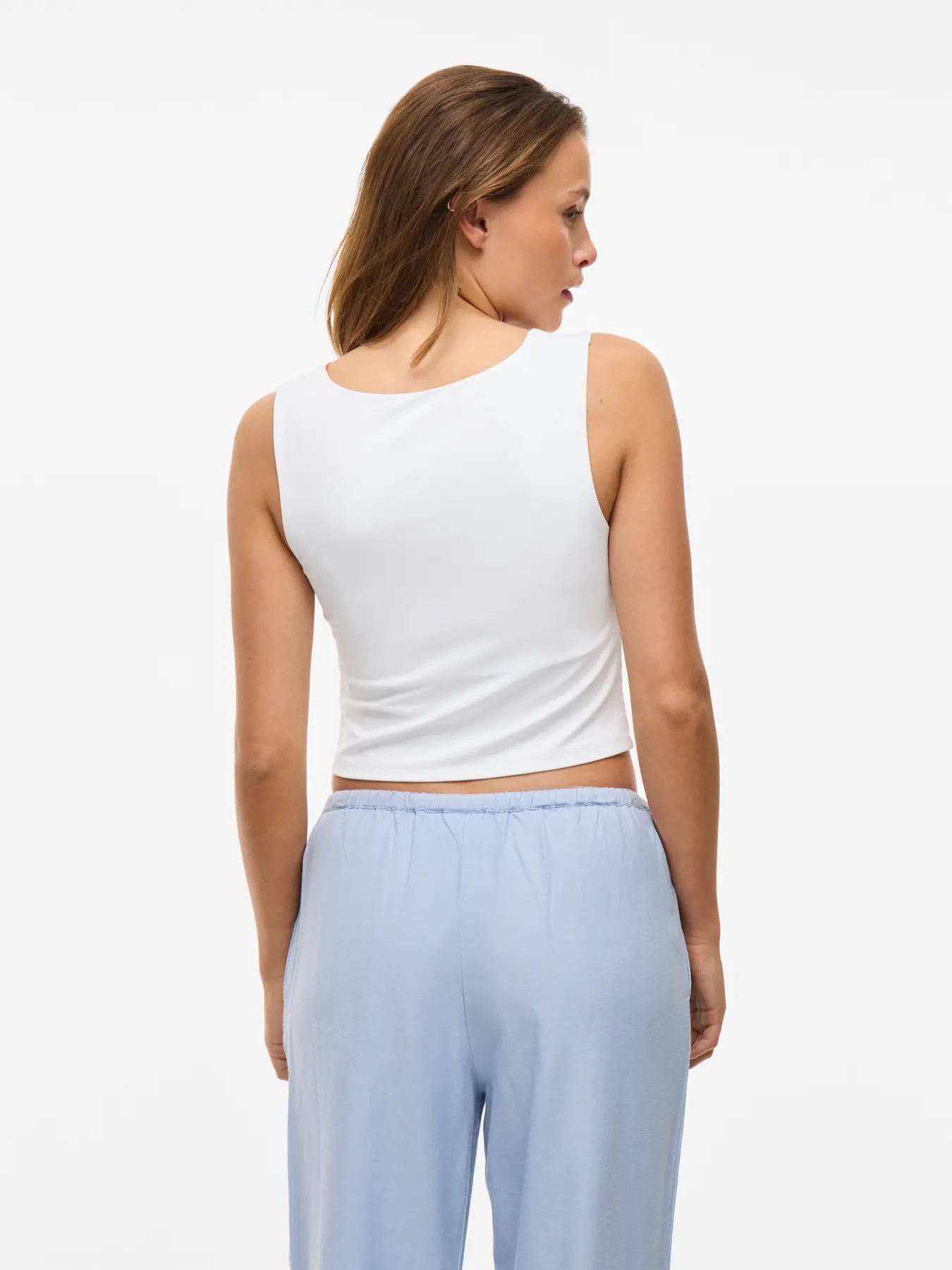 Vila naisten toppi VIKenza U-Neck S/L Crop Tank Top, Optical Snow