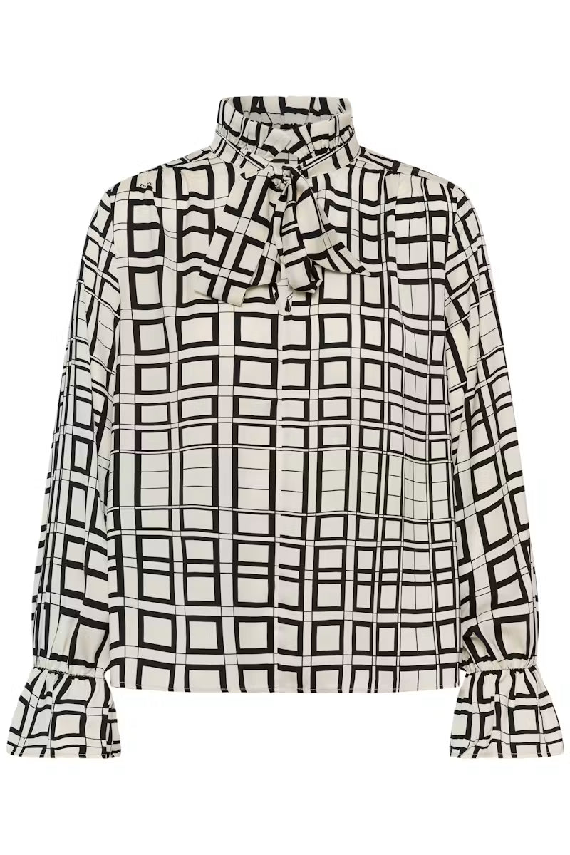 InWear naisten pusero GracieIW Printed Blouse, Squared Tiles - White
