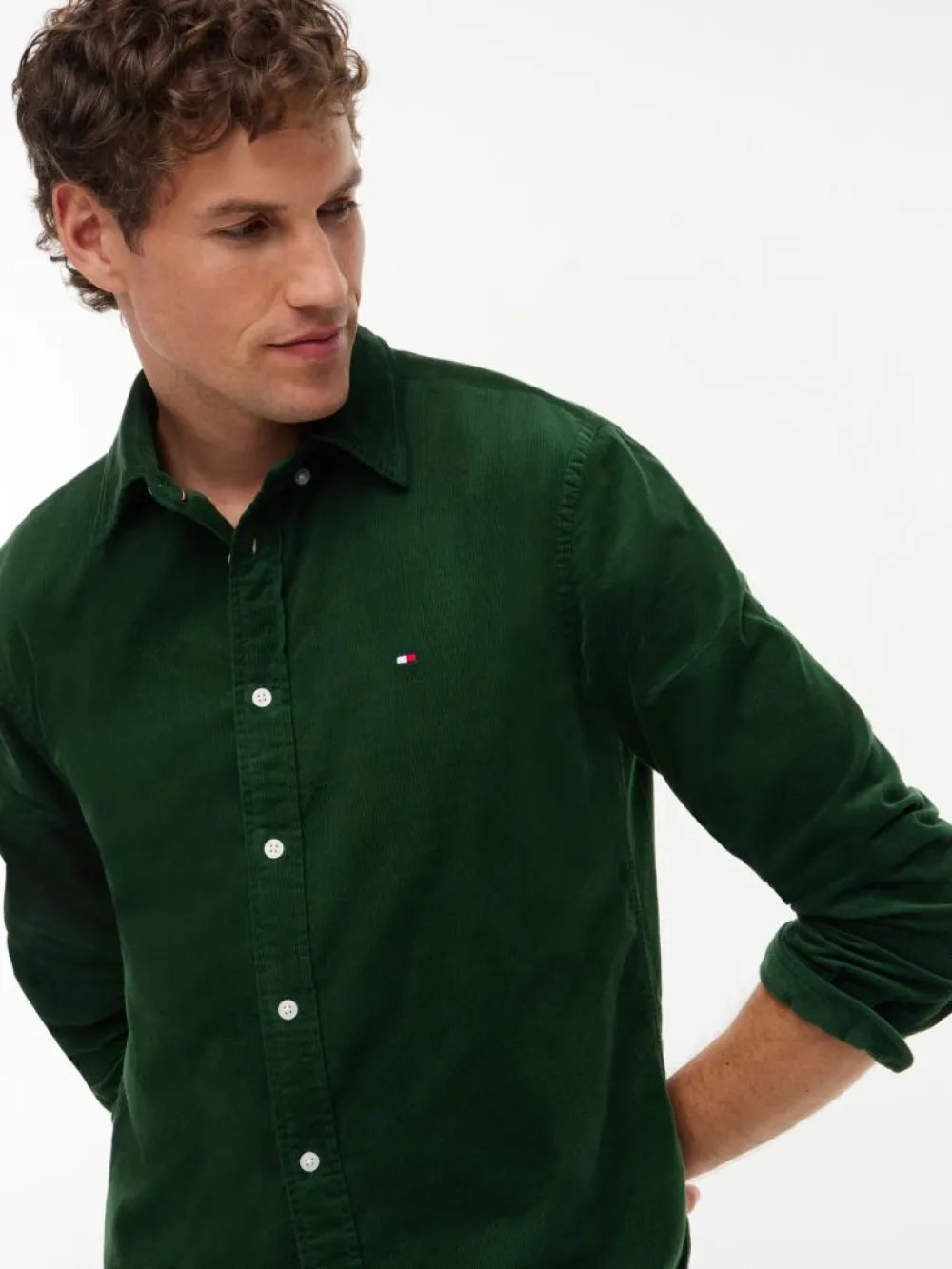 Tommy Hilfiger miesten kauluspaita Solid Corduroy RF Shirt, vihreä