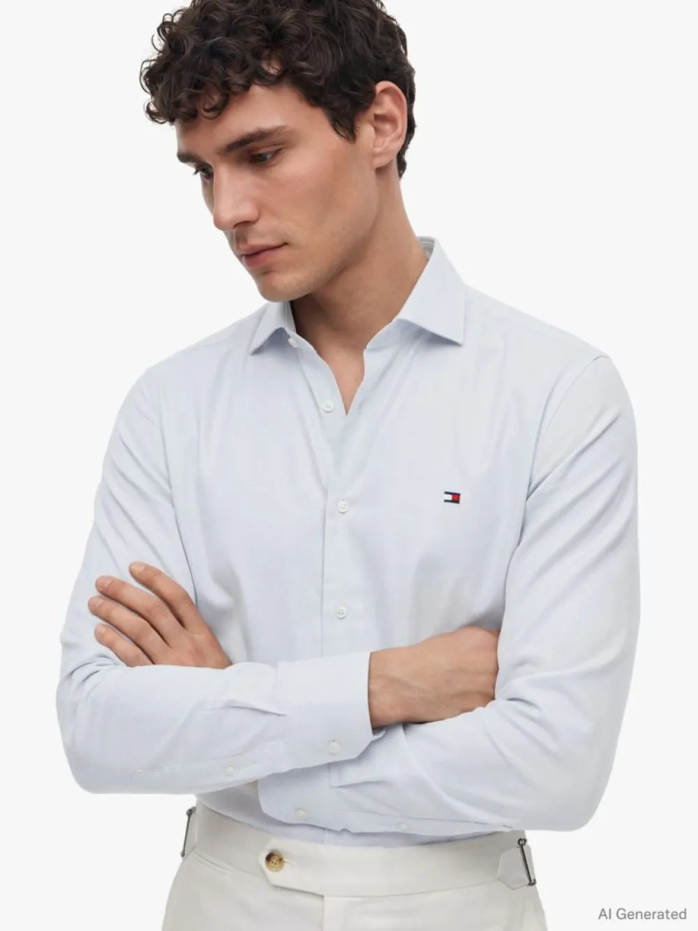 Tommy Hilfiger miesten kauluspaita Dobby Shirt, valkopohjainen kuosi