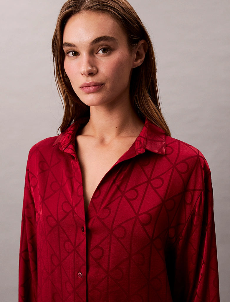 Calvin Klein naisten pyjamapaita, RELAXED AOP SHIRT PUNAINEN