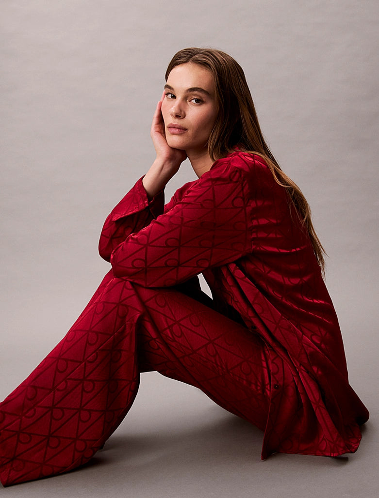 Calvin Klein naisten pyjamapaita, RELAXED AOP SHIRT PUNAINEN