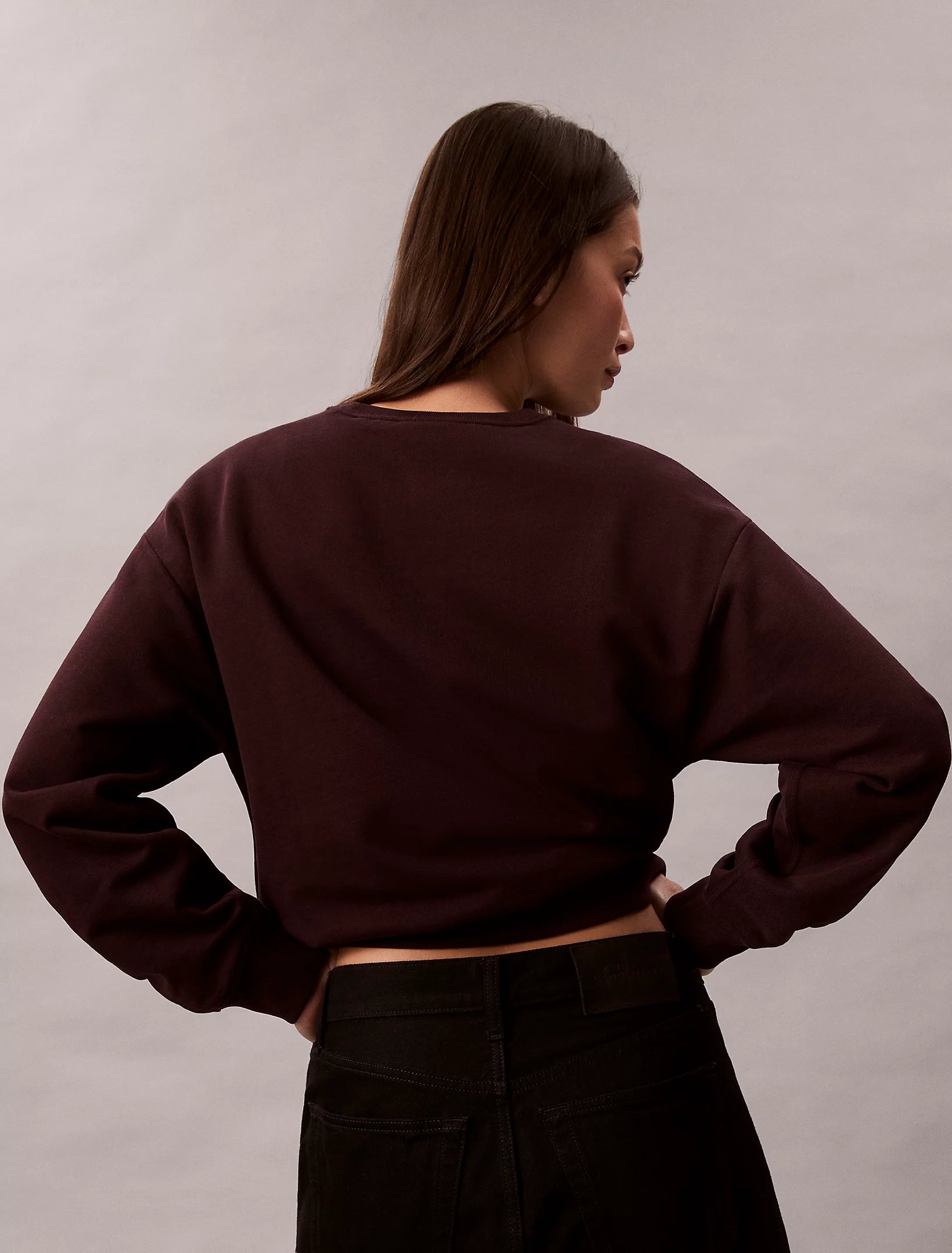 Calvin Klein Jeans naisten collegepaita LS MONOLOGO FRENCH TERRY, tummanruskea