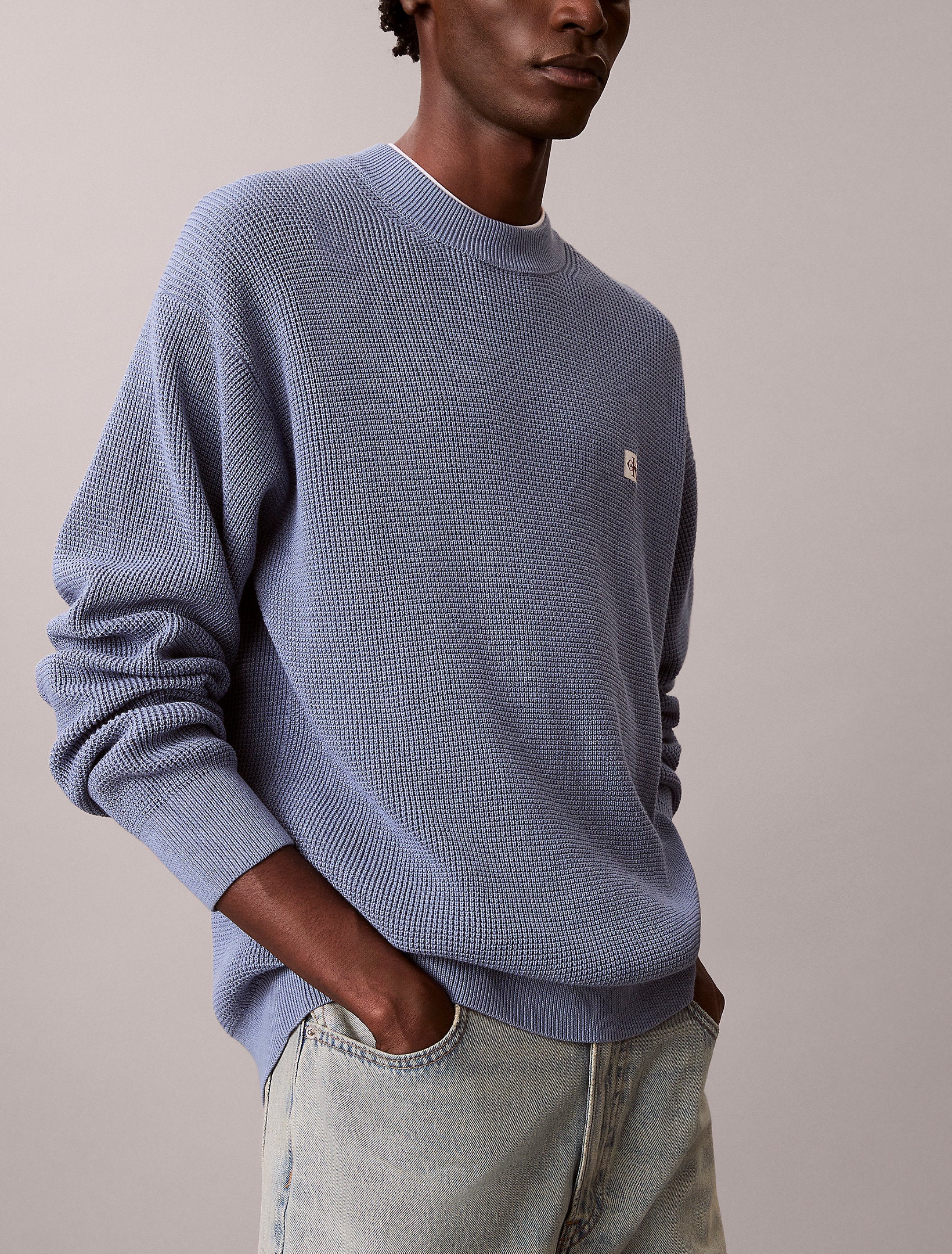 Calvin Klein Jeans miesten neulepusero LS EZ Cotton Waffle Crwnk Swtr 9, sininen