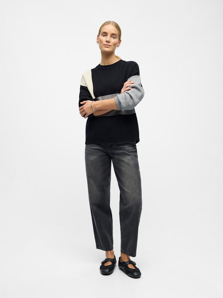 OBJRAY LO L/S KNIT PULLOVER AOP NOOS Black