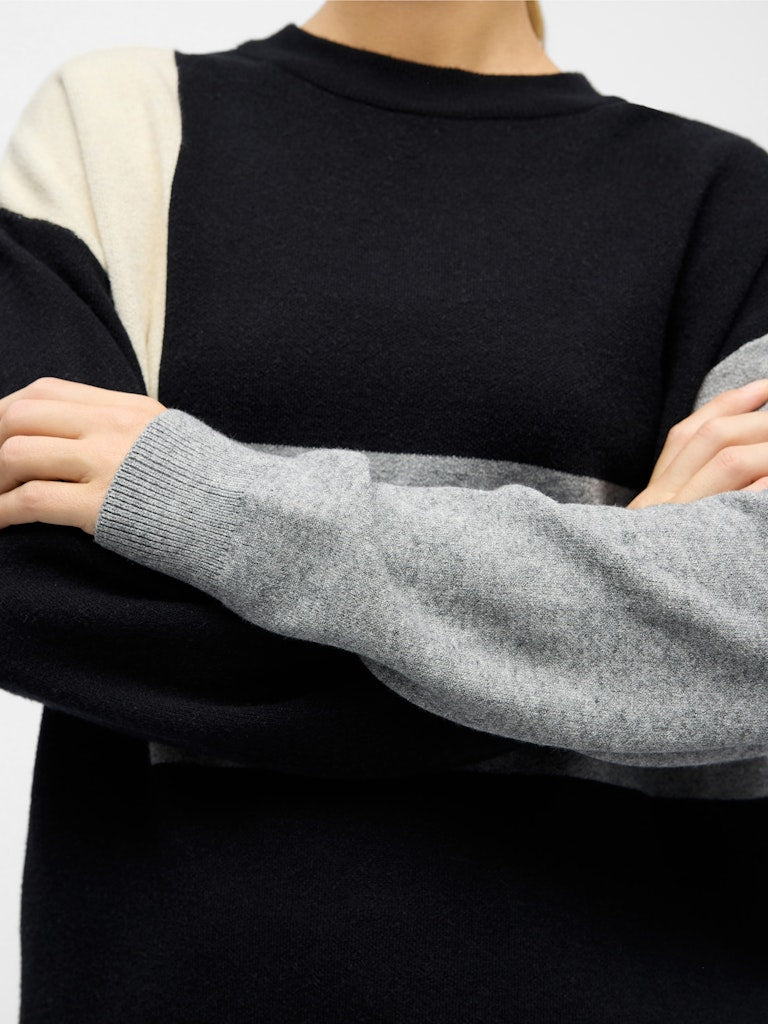 OBJRAY LO L/S KNIT PULLOVER AOP NOOS Black