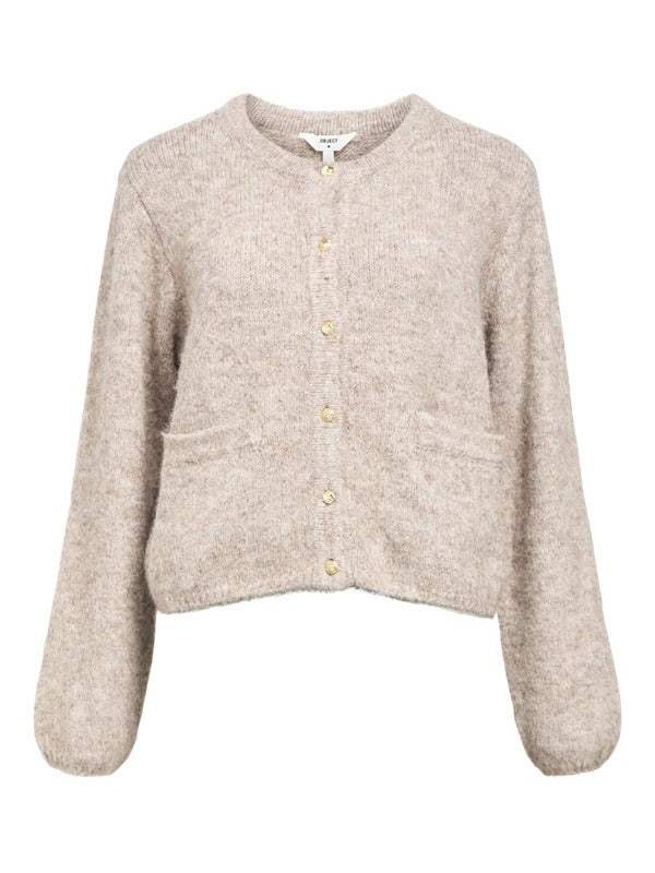 Object naisten neuletakki, OBJSAGGIA RE L/S KNIT CARDIGAN Humus