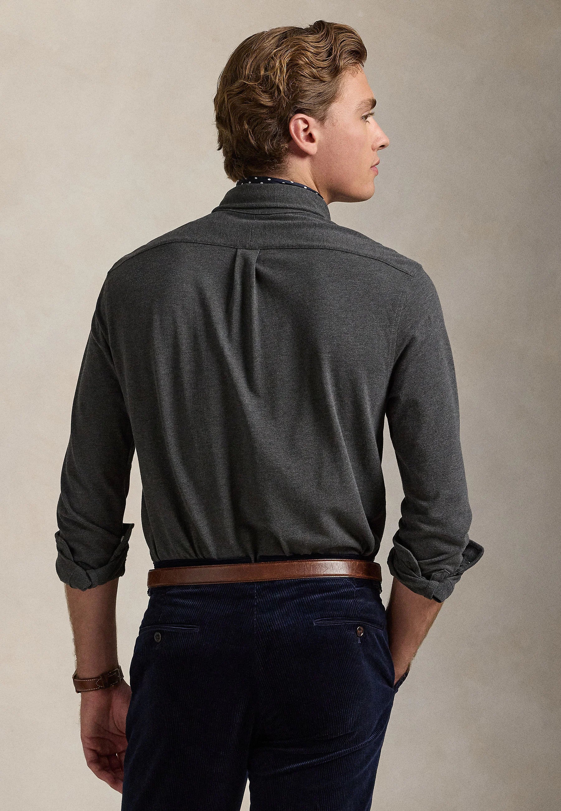 Polo Ralph Lauren miesten kauluspaita Featherweight Mesh Shirt, tummanharmaa