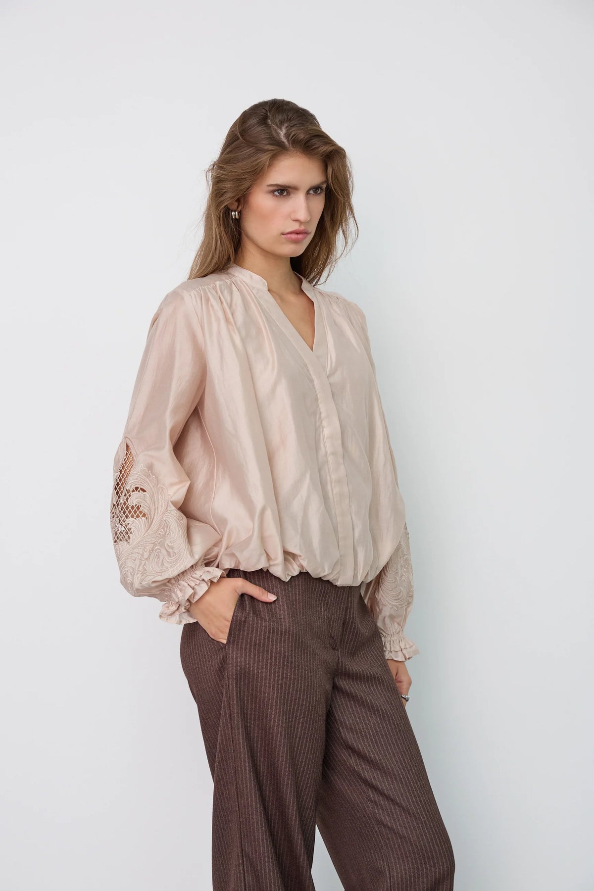 Co’Couture naisten paitapusero MelinCC Balloon Emb Shirt, Champagne
