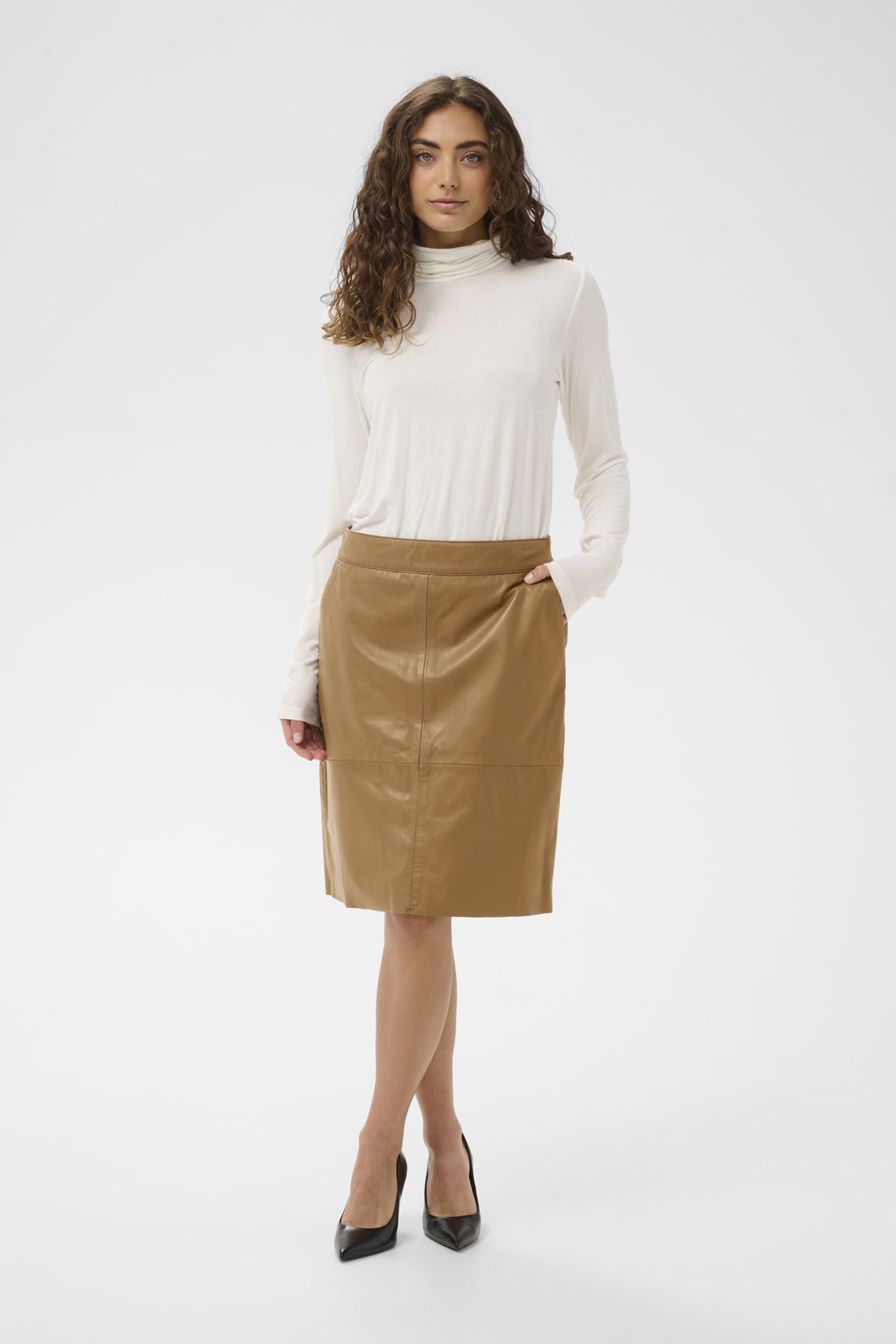 Culture naisten nahkahame Cuberta Leather Skirt, Tannin