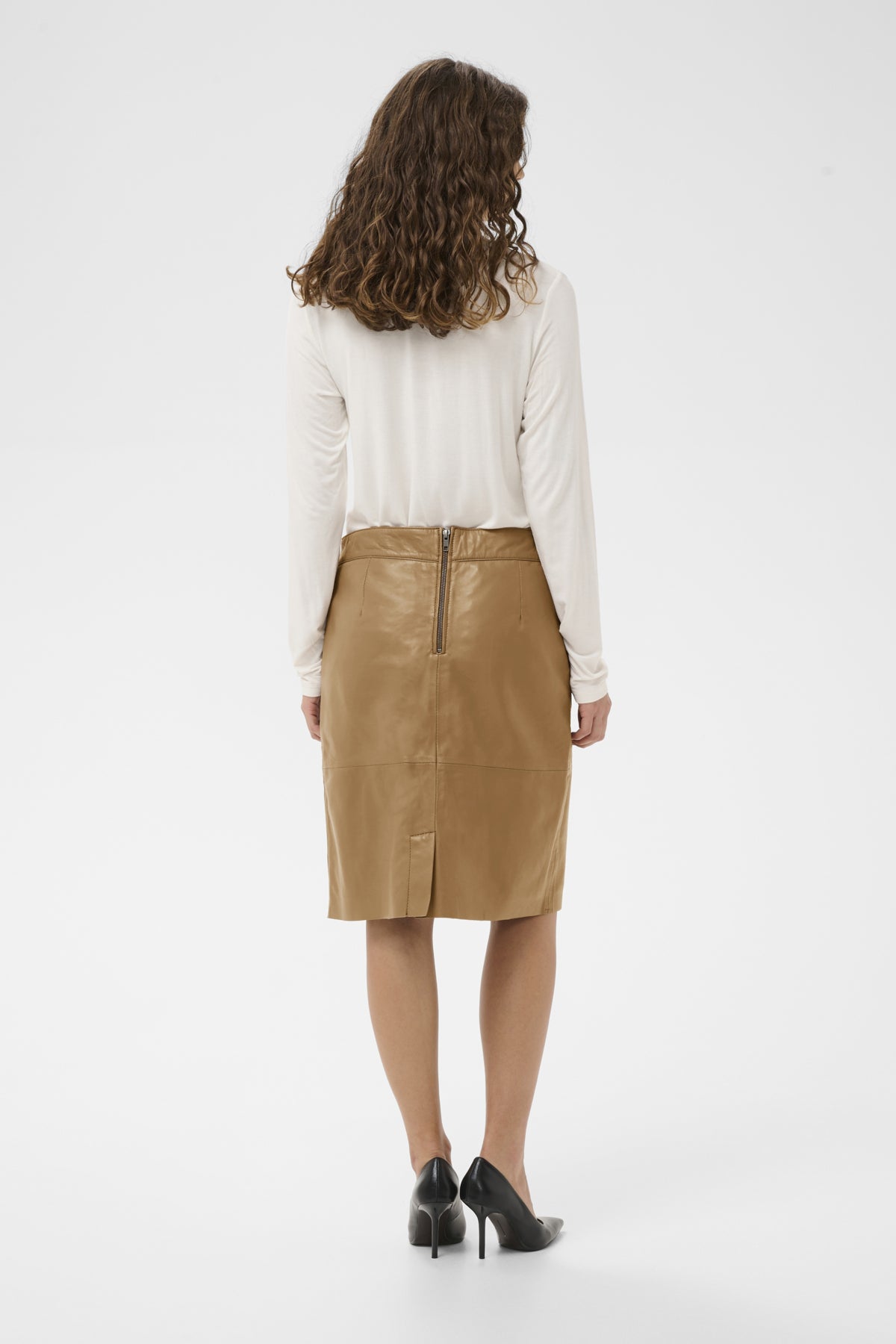Culture naisten nahkahame Cuberta Leather Skirt, Tannin