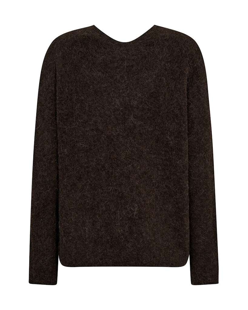 Mos Mosh naisten neulepusero Thora V-Neck Knit, tummanruskea
