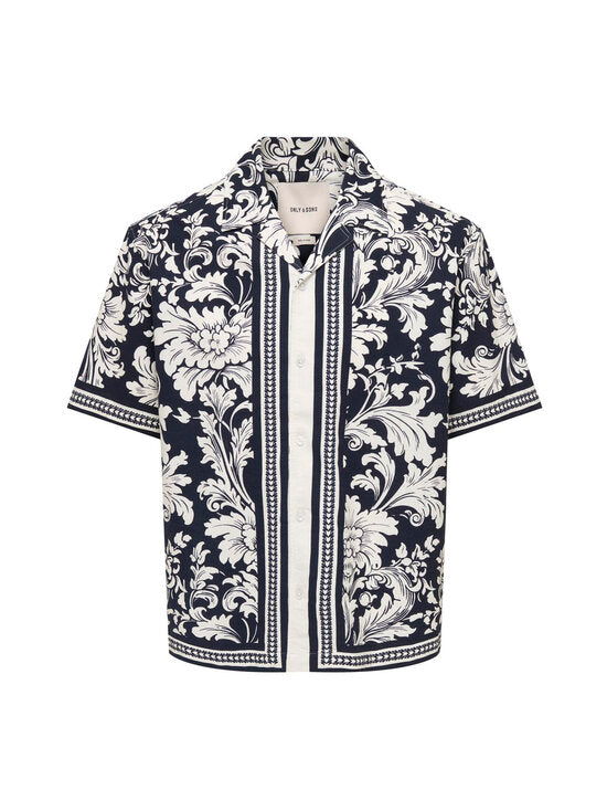 Only and Sons miesten lyhythihainen kauluspaita Nero Resort, Jet Black Lotus Antique White