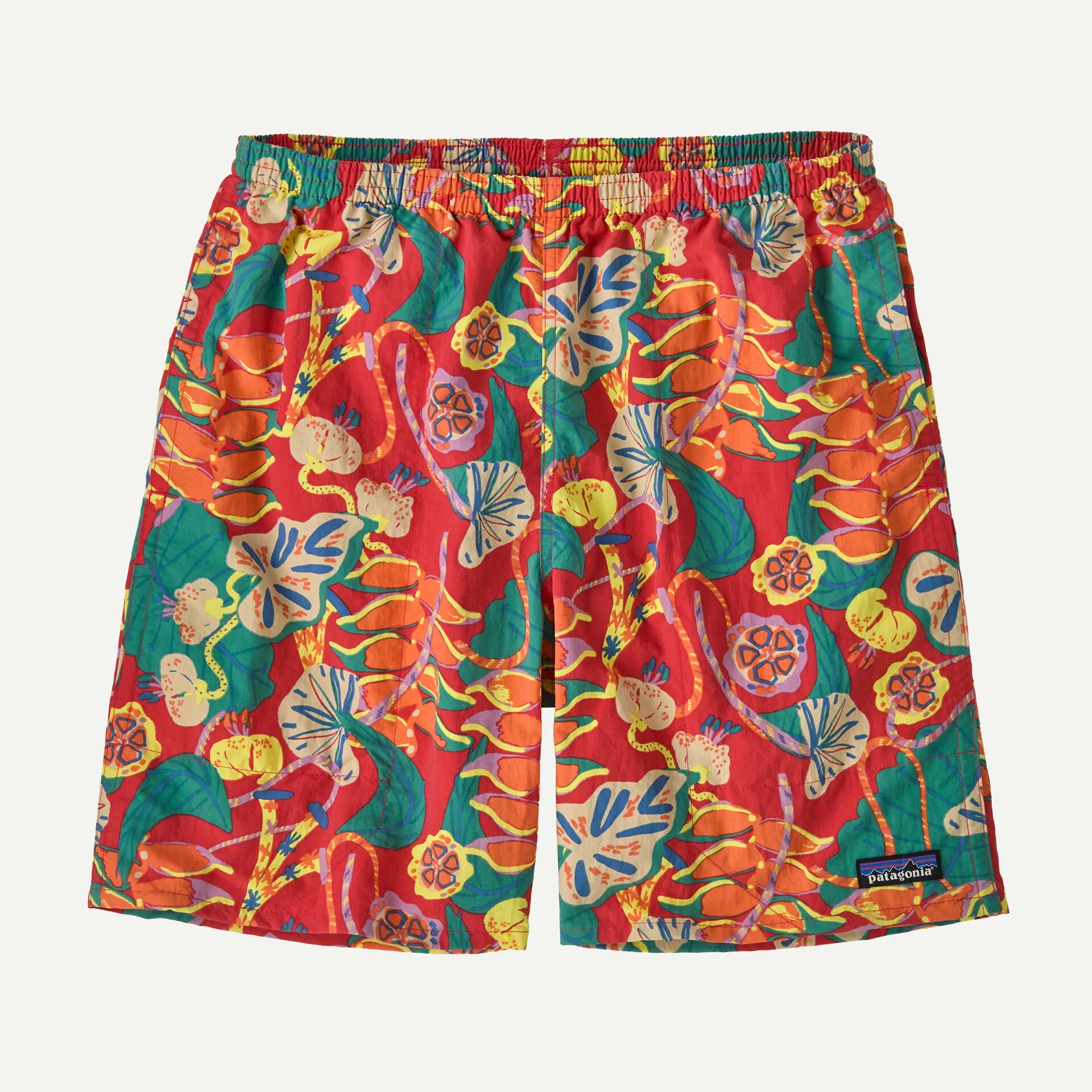 Patagonia miesten shortsit M's Baggies Longs - 7 in., monivärinen kuosi, joissa kirjava ja eloisa kuviollinen kangas, joustava vyötärö ja rento istuvuus.