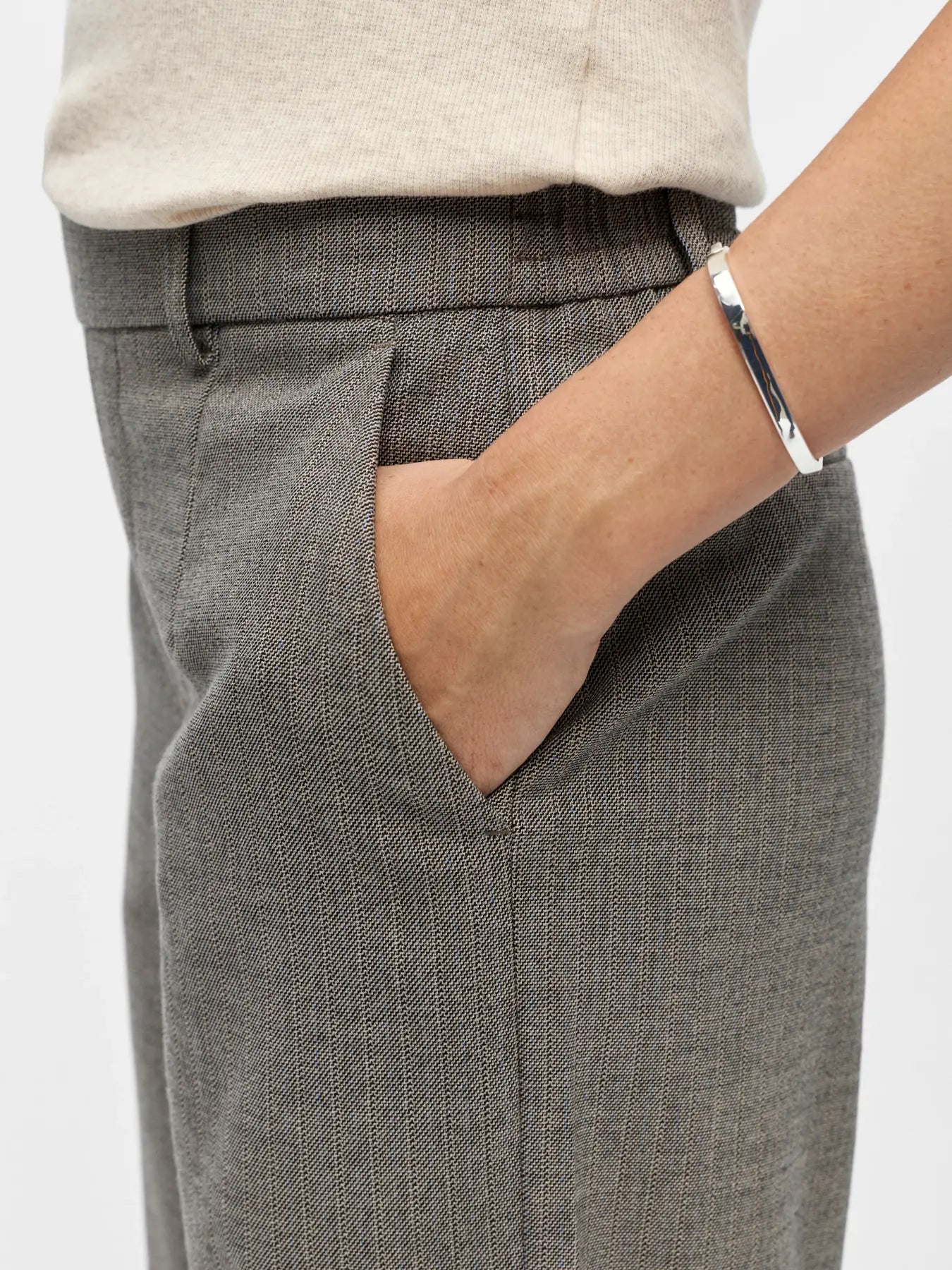Object naisten housut ObjLisa Wide Pant, Grey Thin Beige