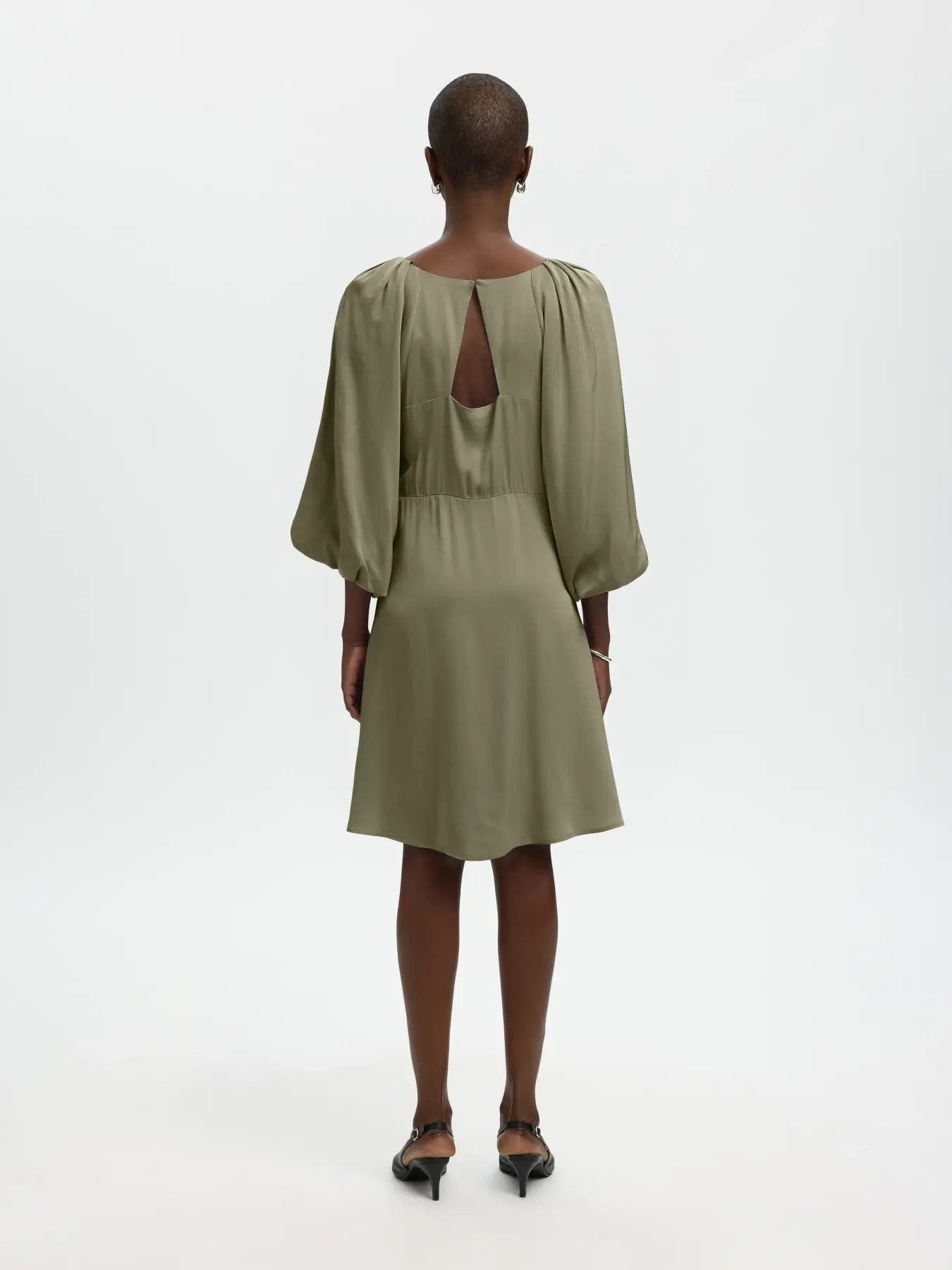 Selected Hemme naisten mekko SLFLaurina 3/4 Short Dress, Deep Lichen Green
