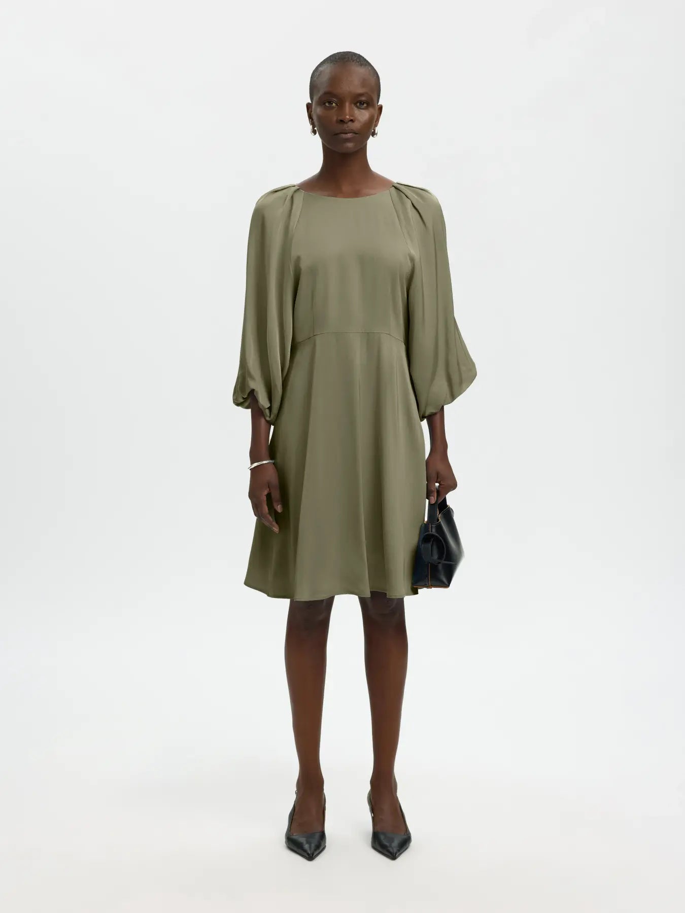 Selected Hemme naisten mekko SLFLaurina 3/4 Short Dress, Deep Lichen Green