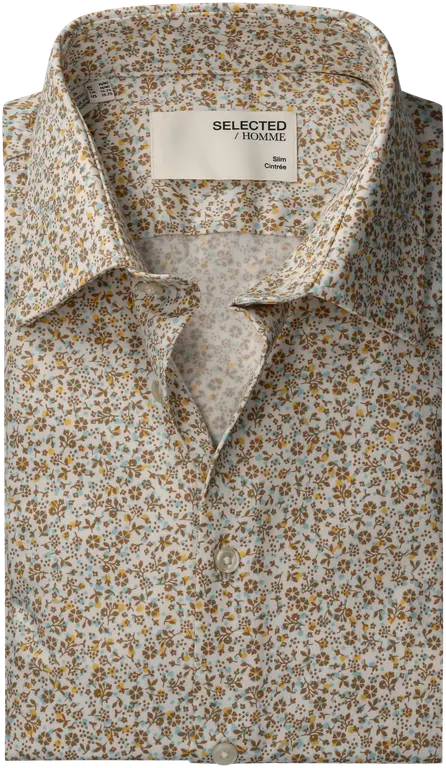 Selected miesten kauluspaita, K SLIM PERFORMANCE AOP SHIRT RUSKEA KUOSILLINEN