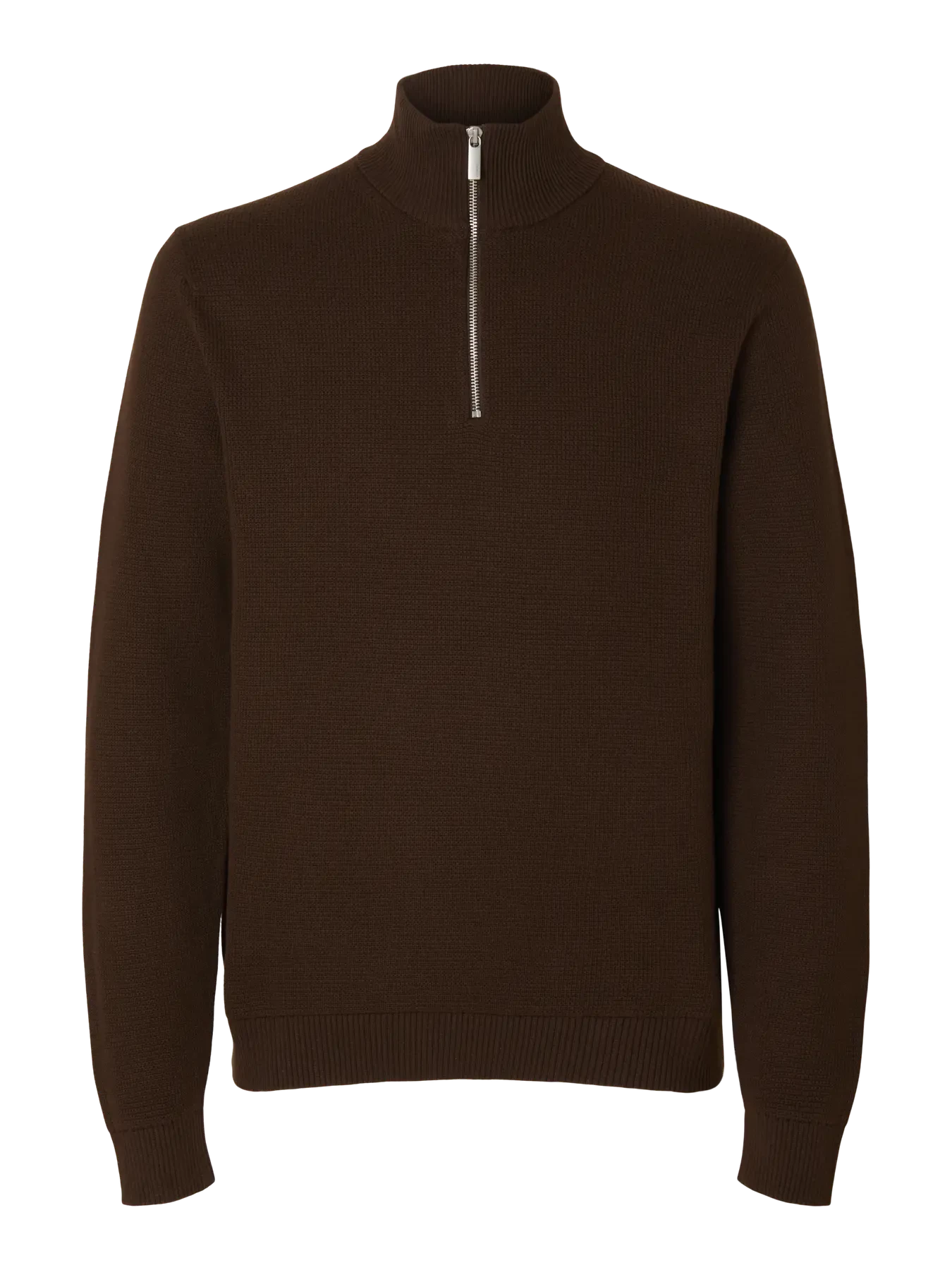 SLHDANE LS KNIT STRUCTURE HALF ZIP NOOS Demitasse
