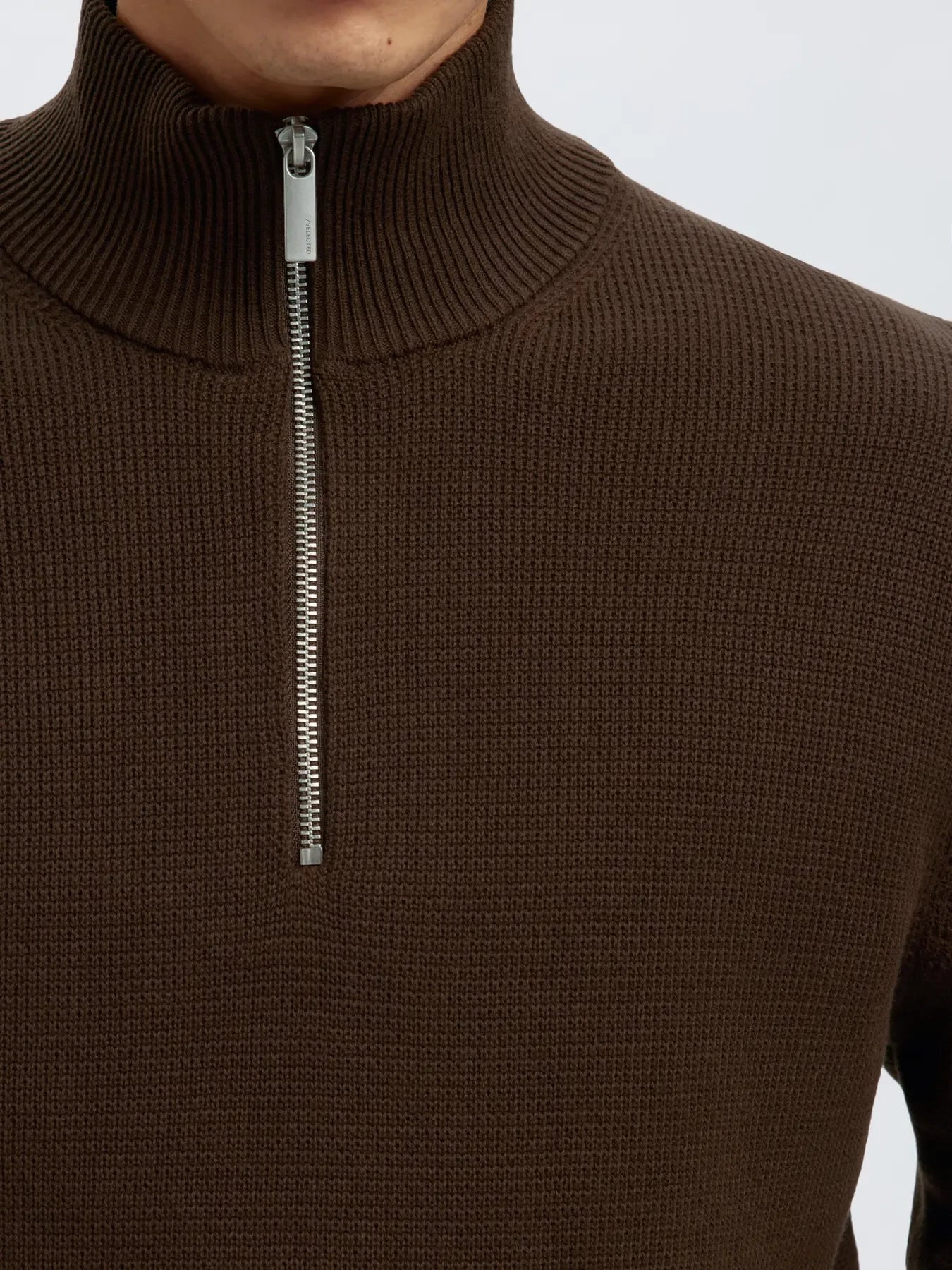 SLHDANE LS KNIT STRUCTURE HALF ZIP NOOS Demitasse