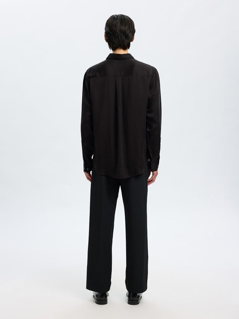 SLHRLXCHARLIE TENCEL SATIN LS SHIRT Black