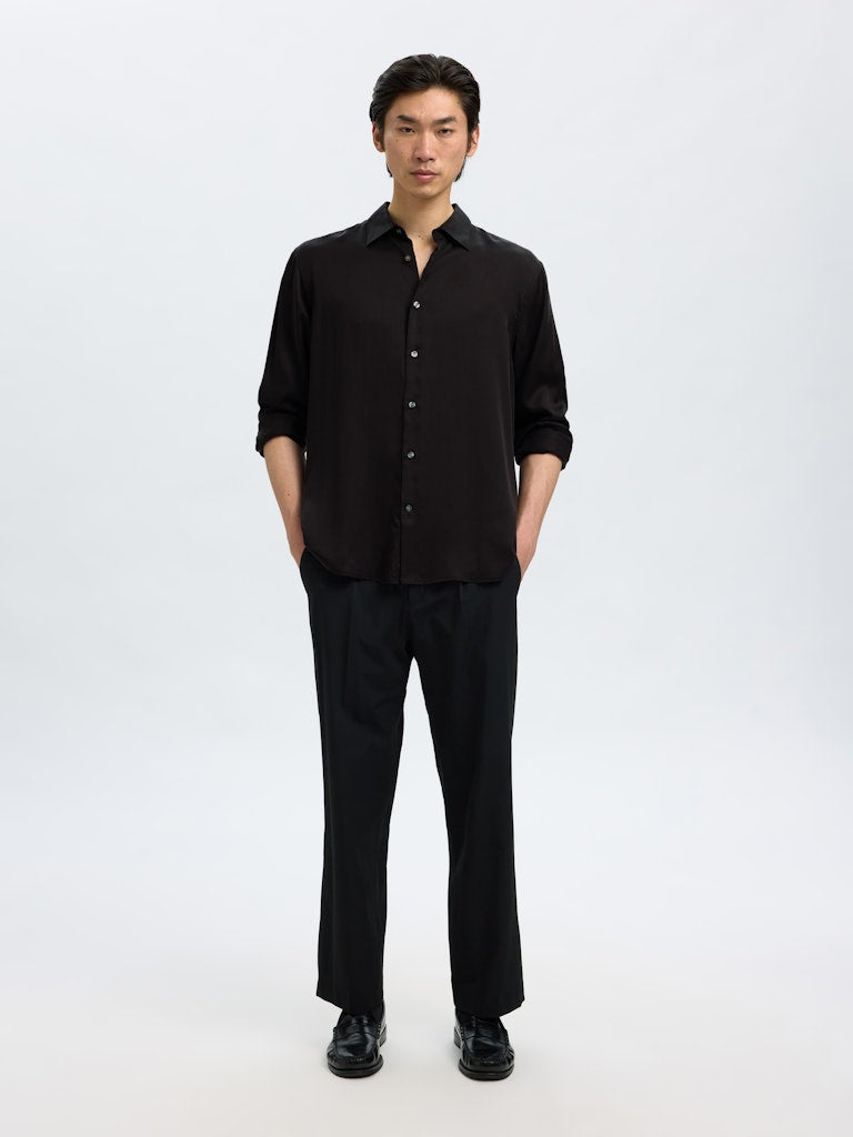 SLHRLXCHARLIE TENCEL SATIN LS SHIRT Black